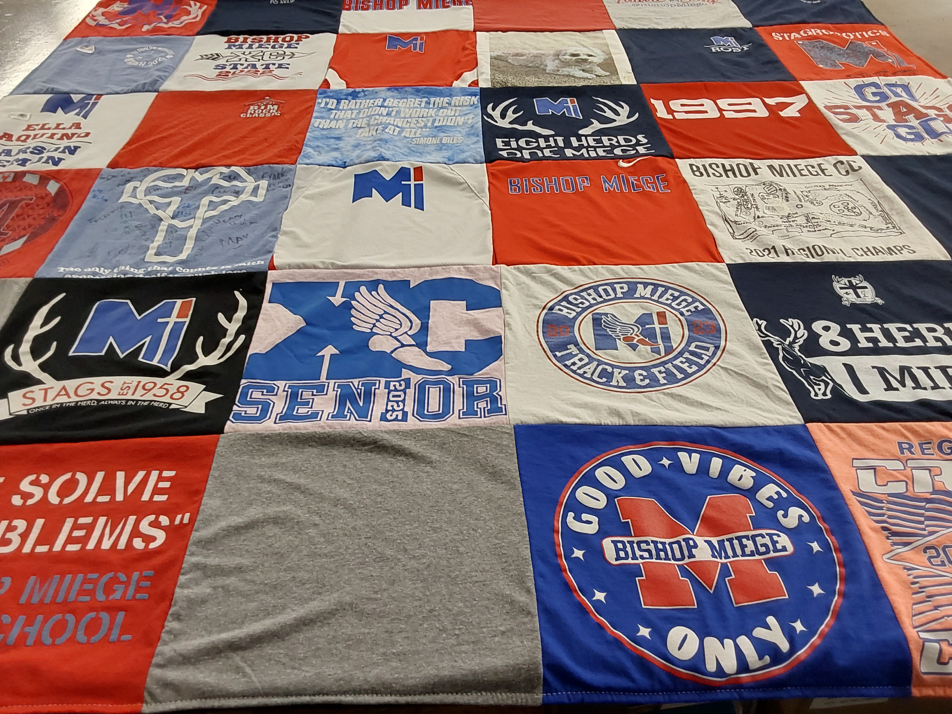 T-shirt quilt featuring bishop miege track and field, bishop miege xc by Anne from KS