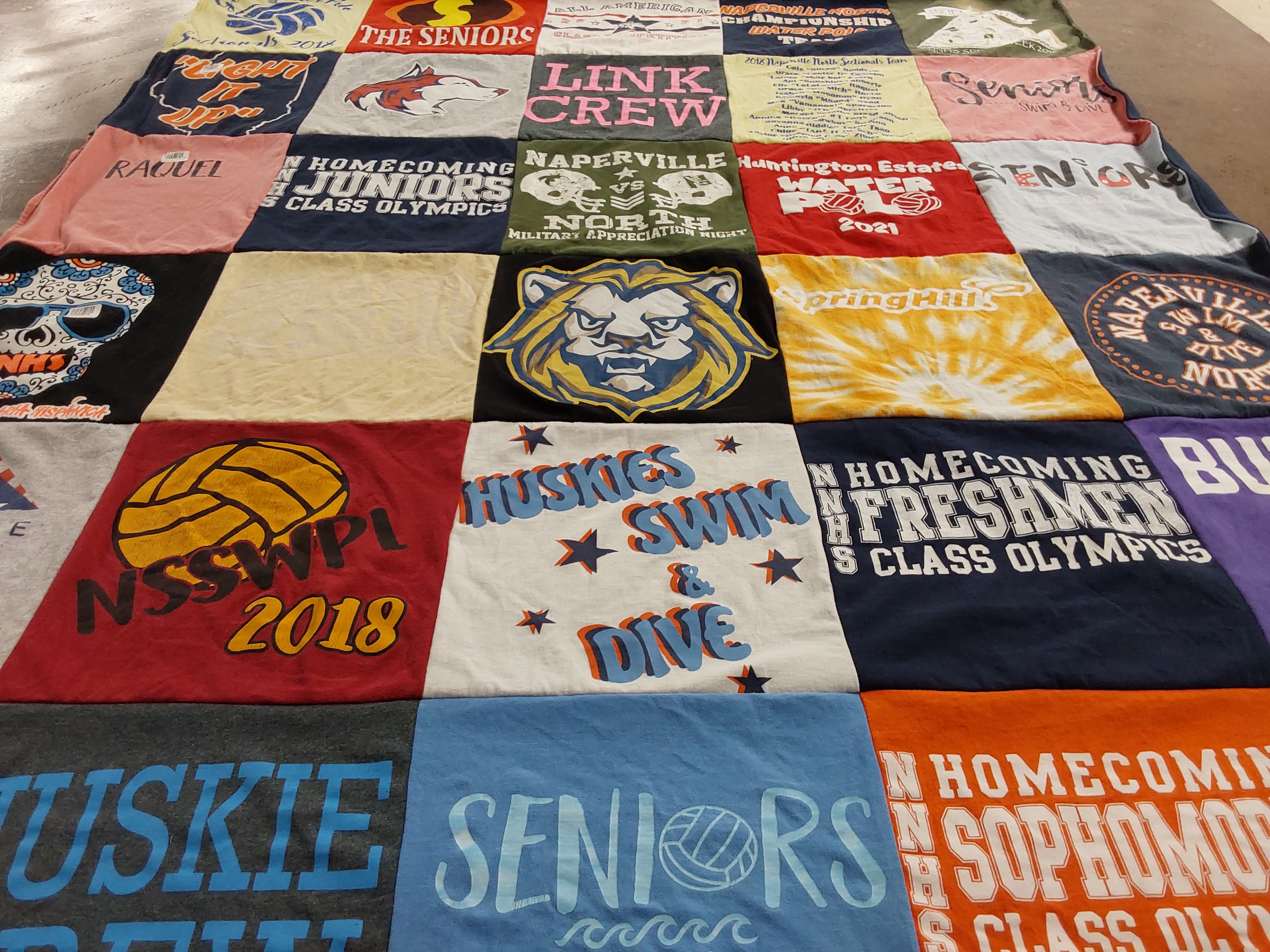 T-shirt quilt featuring huskies swim team by Stephanie from IL