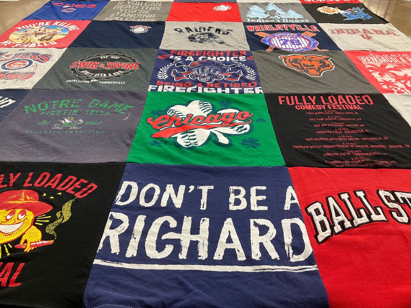 T-shirt quilt from ball state university, university of notre dame by Marianne from IN