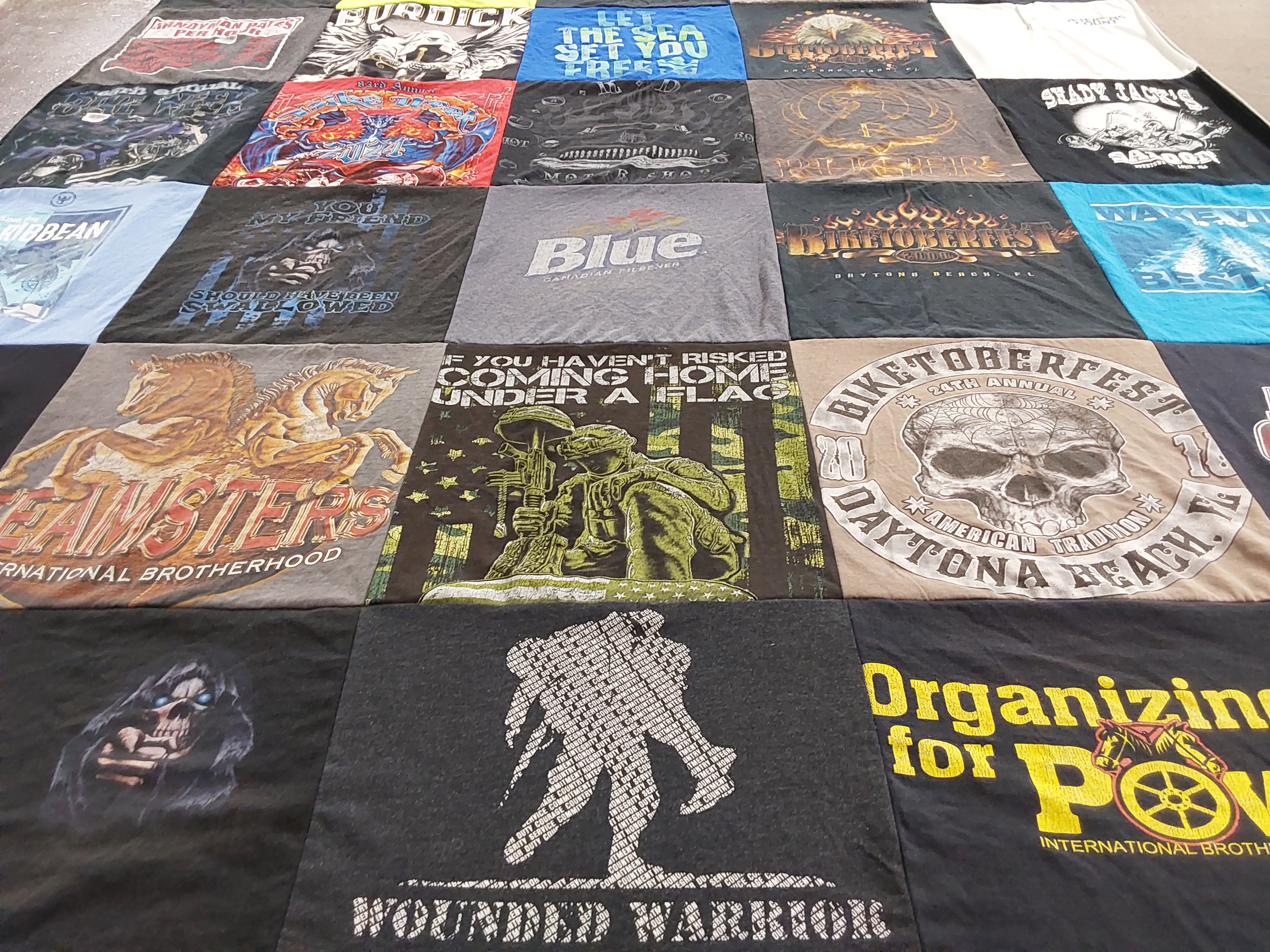 T-shirt quilt with motorcycles, biking themes by Dylan from NY