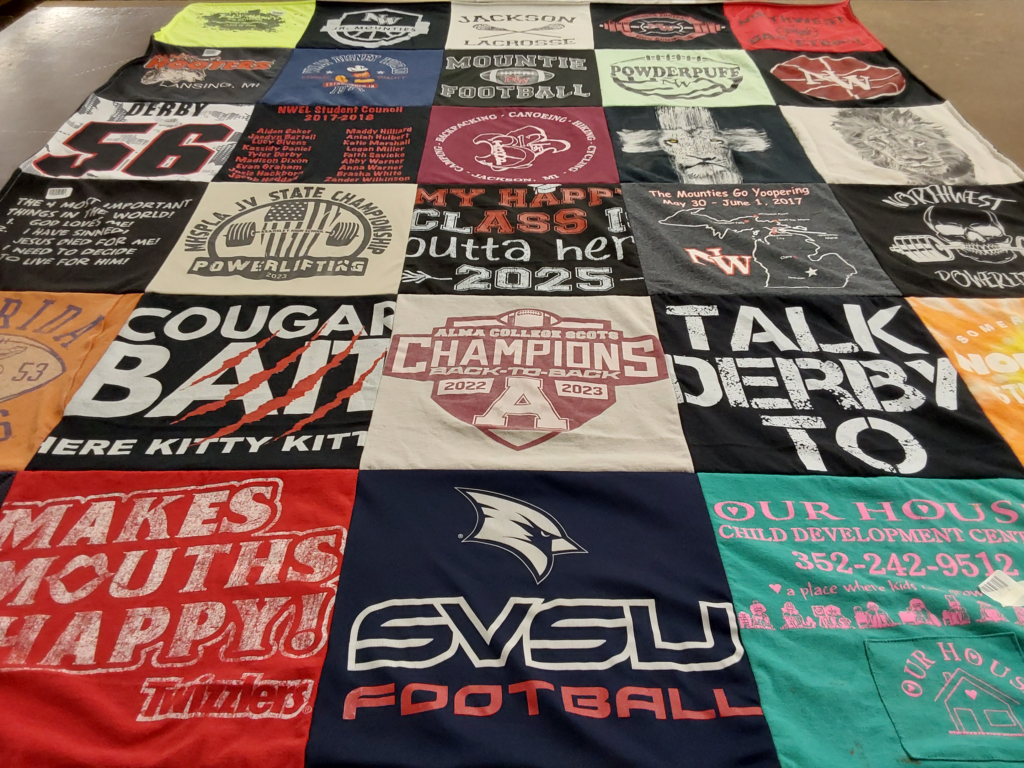 T-shirt quilt featuring saginaw valley state university football, alma college by Jana from MI