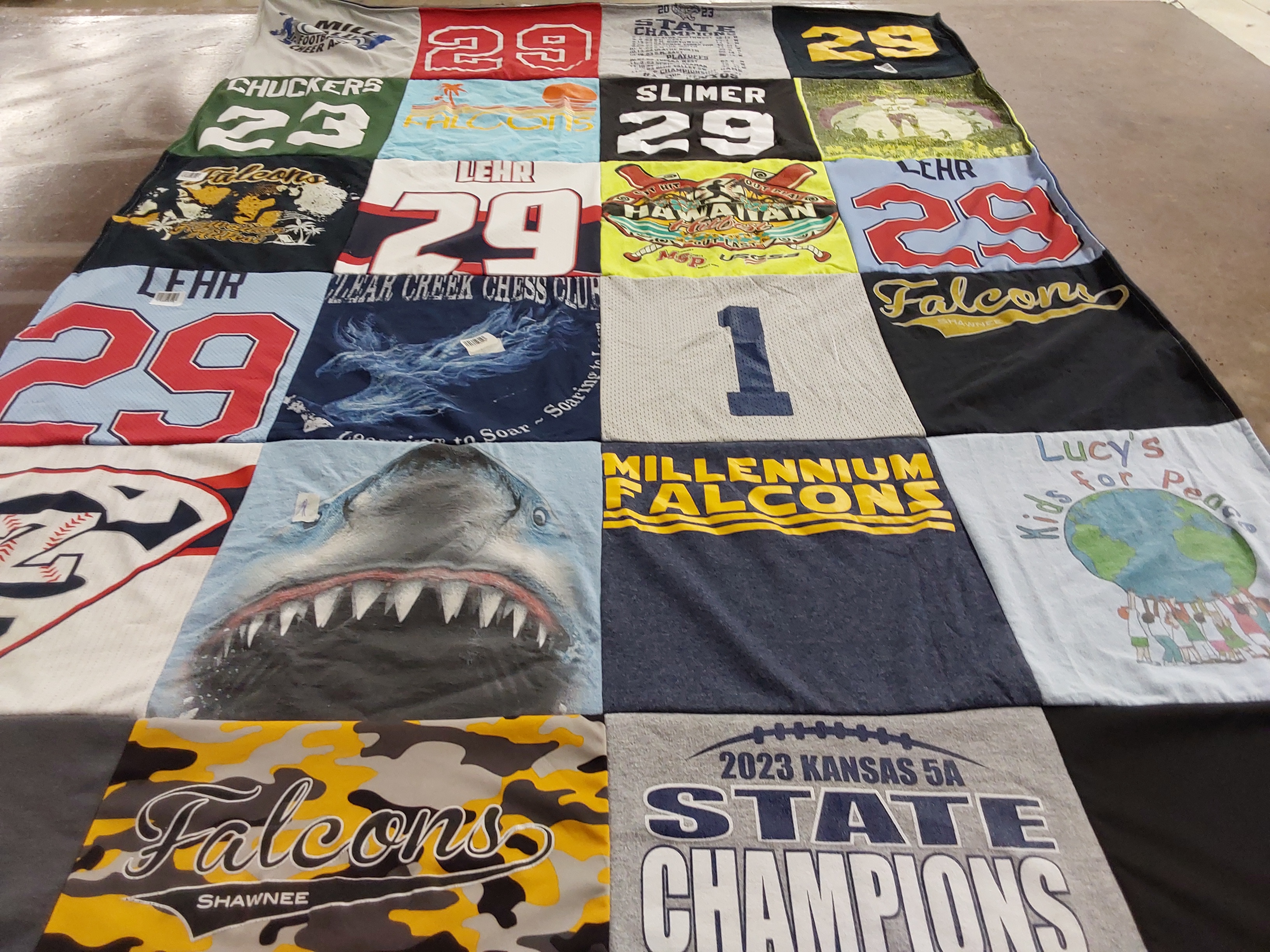 T-shirt quilt featuring millennium falcons, falcons by Jamie from KS