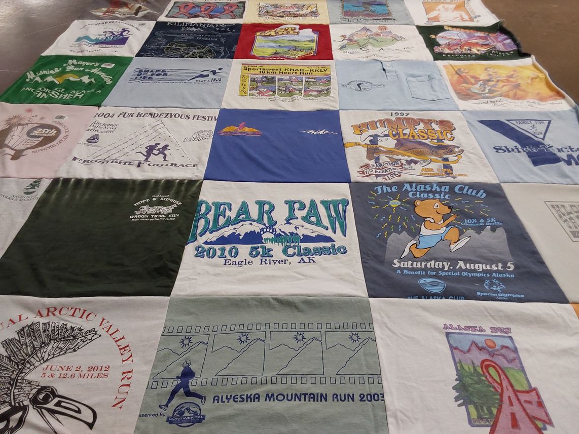 T-shirt quilt with running, outdoor activities themes by Barbara from AK