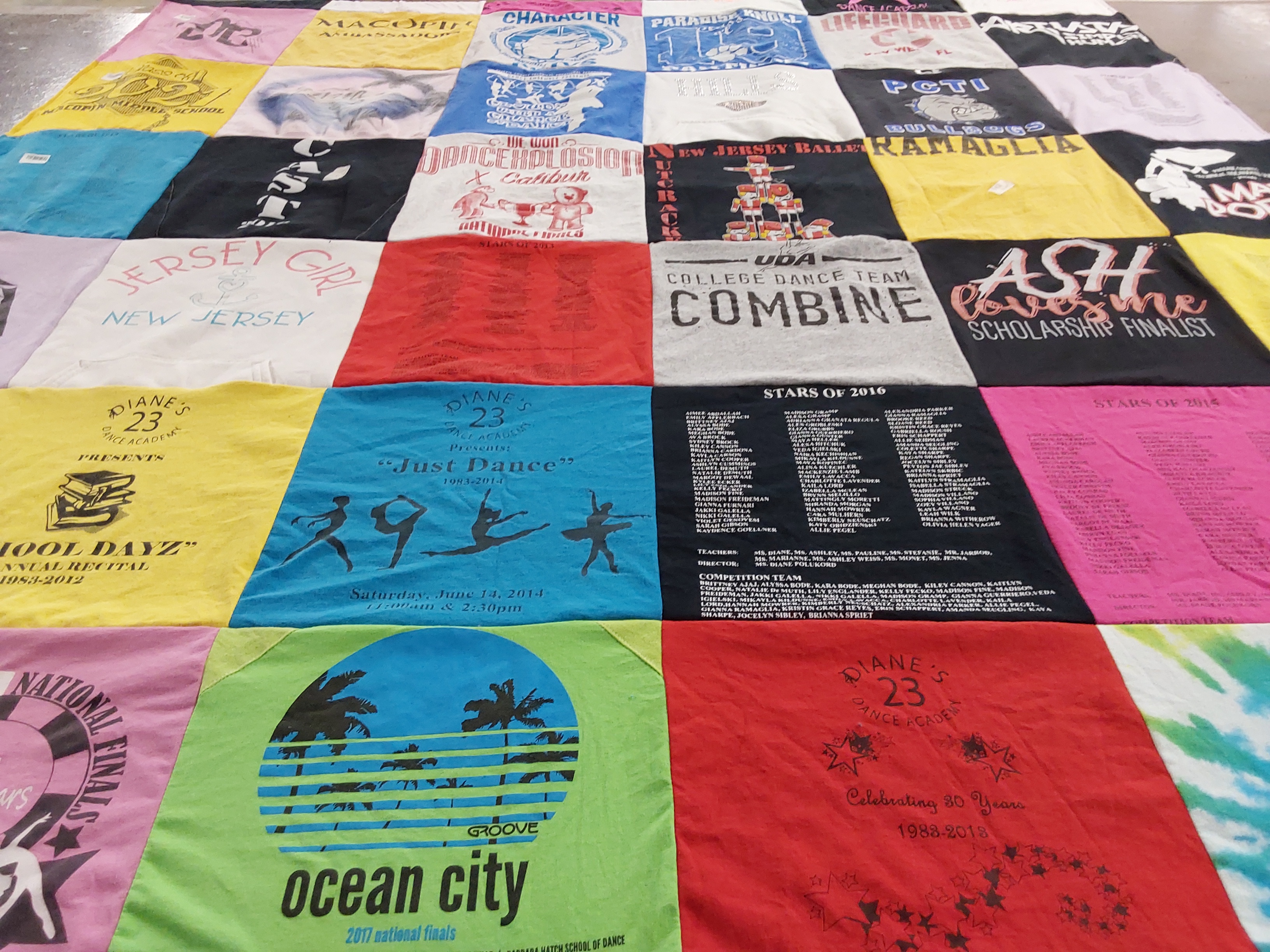 T-shirt quilt with dance, performing arts themes by Heather from NJ