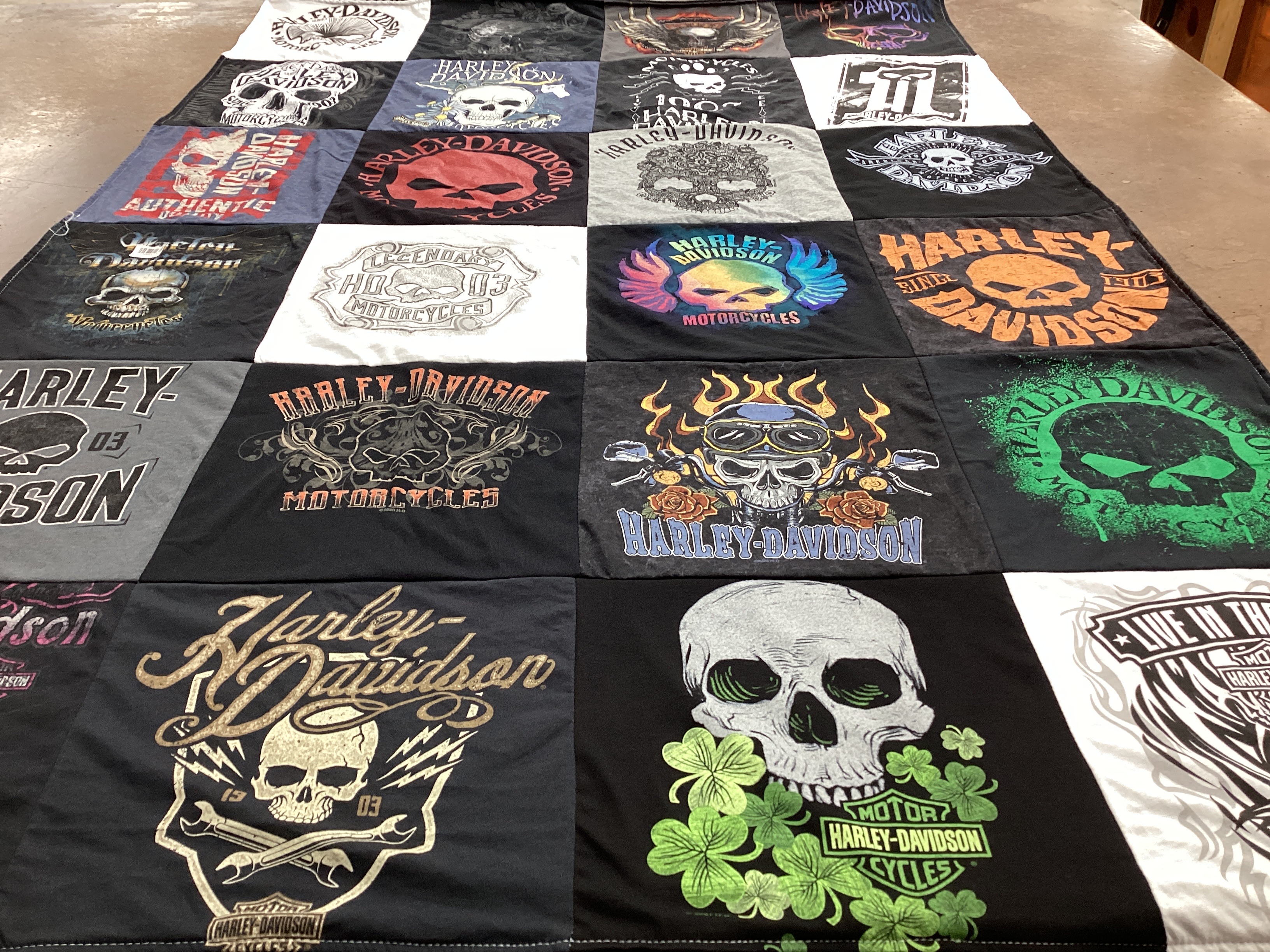 T-shirt quilt with motorcycling, biking themes by Erin from PA