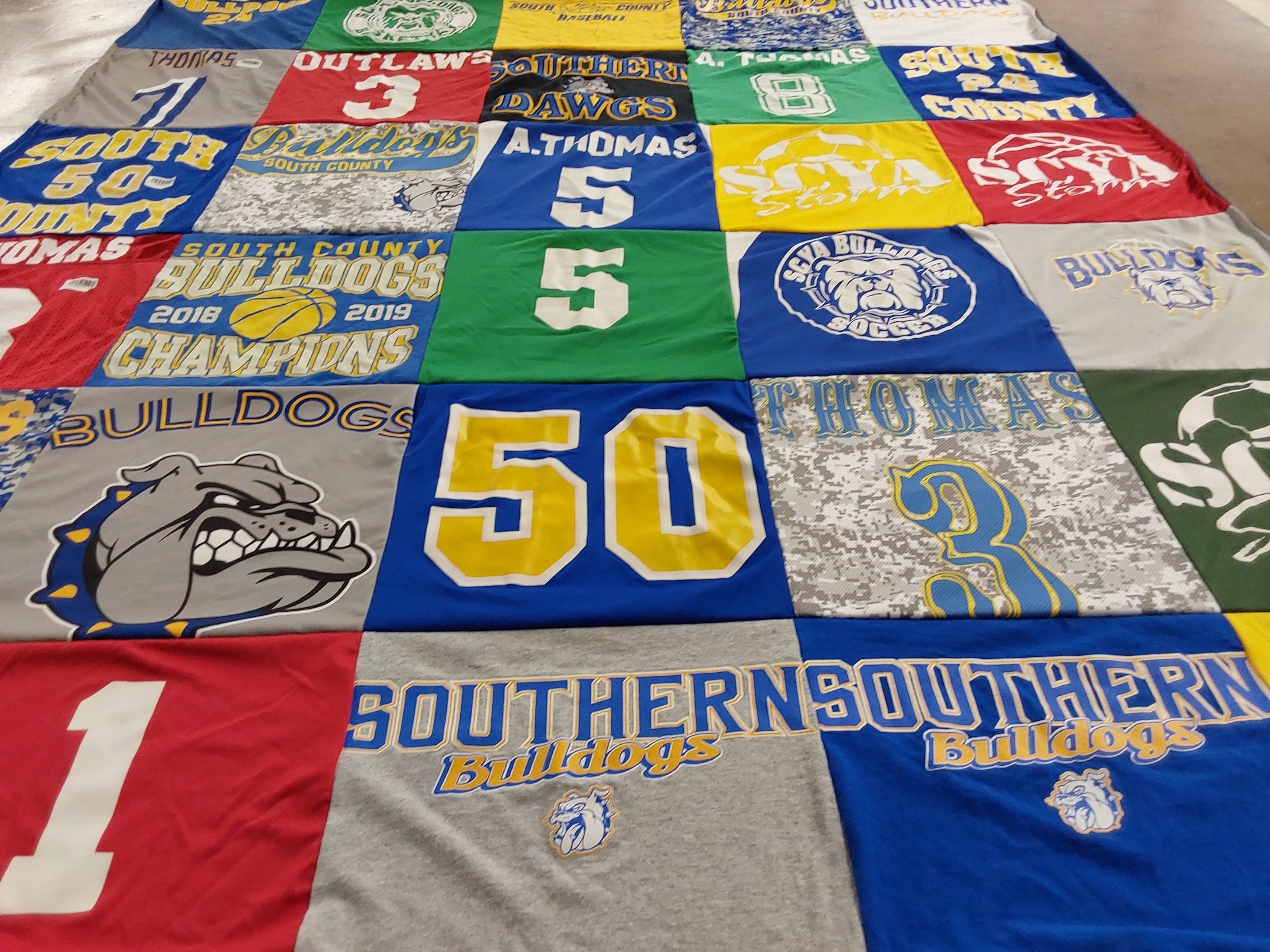 T-shirt quilt featuring south county bulldogs soccer, south county basketball by Margaret from MD
