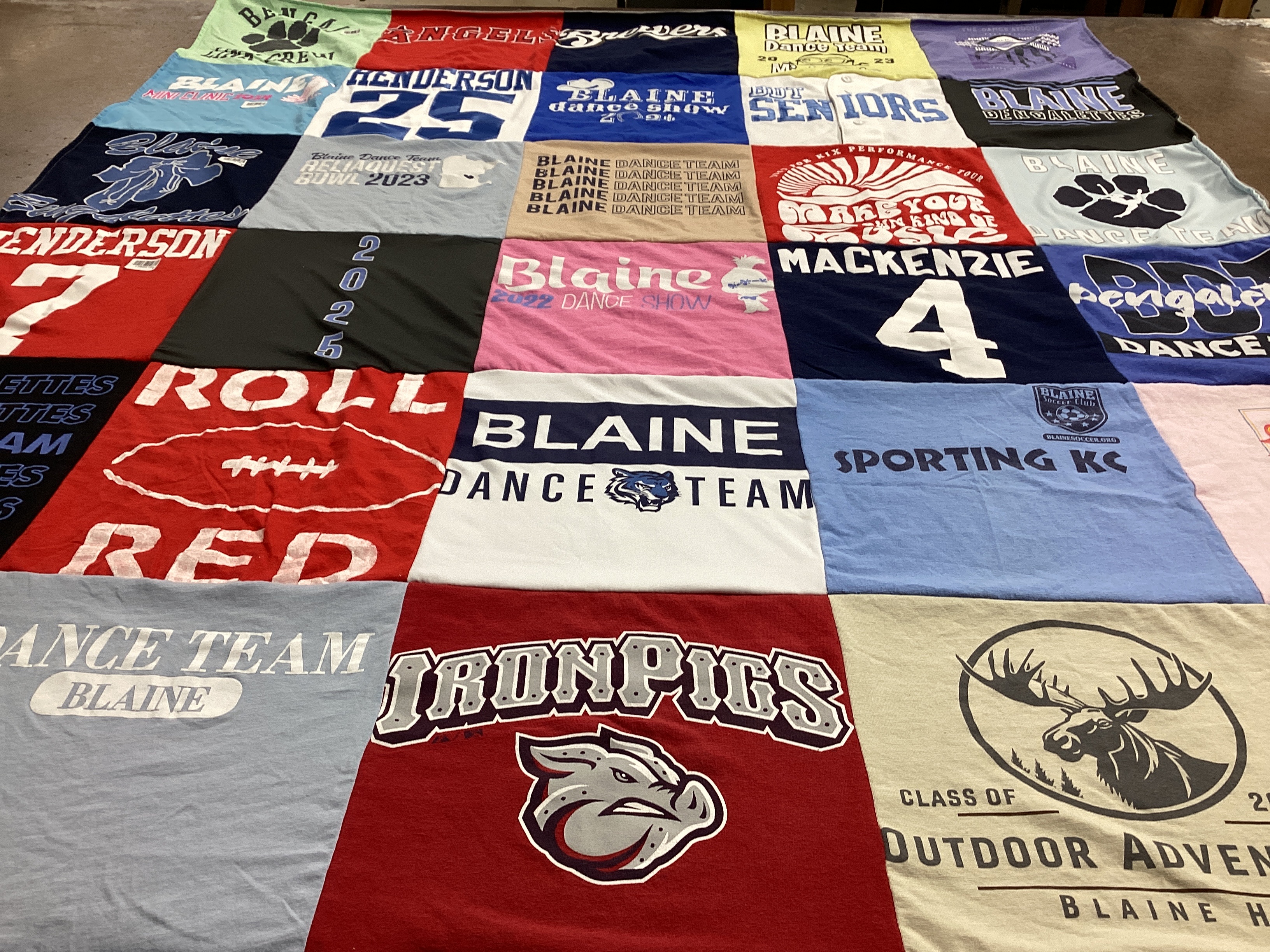 T-shirt quilt featuring blaine dance team, ironpigs by Jennifer from MN