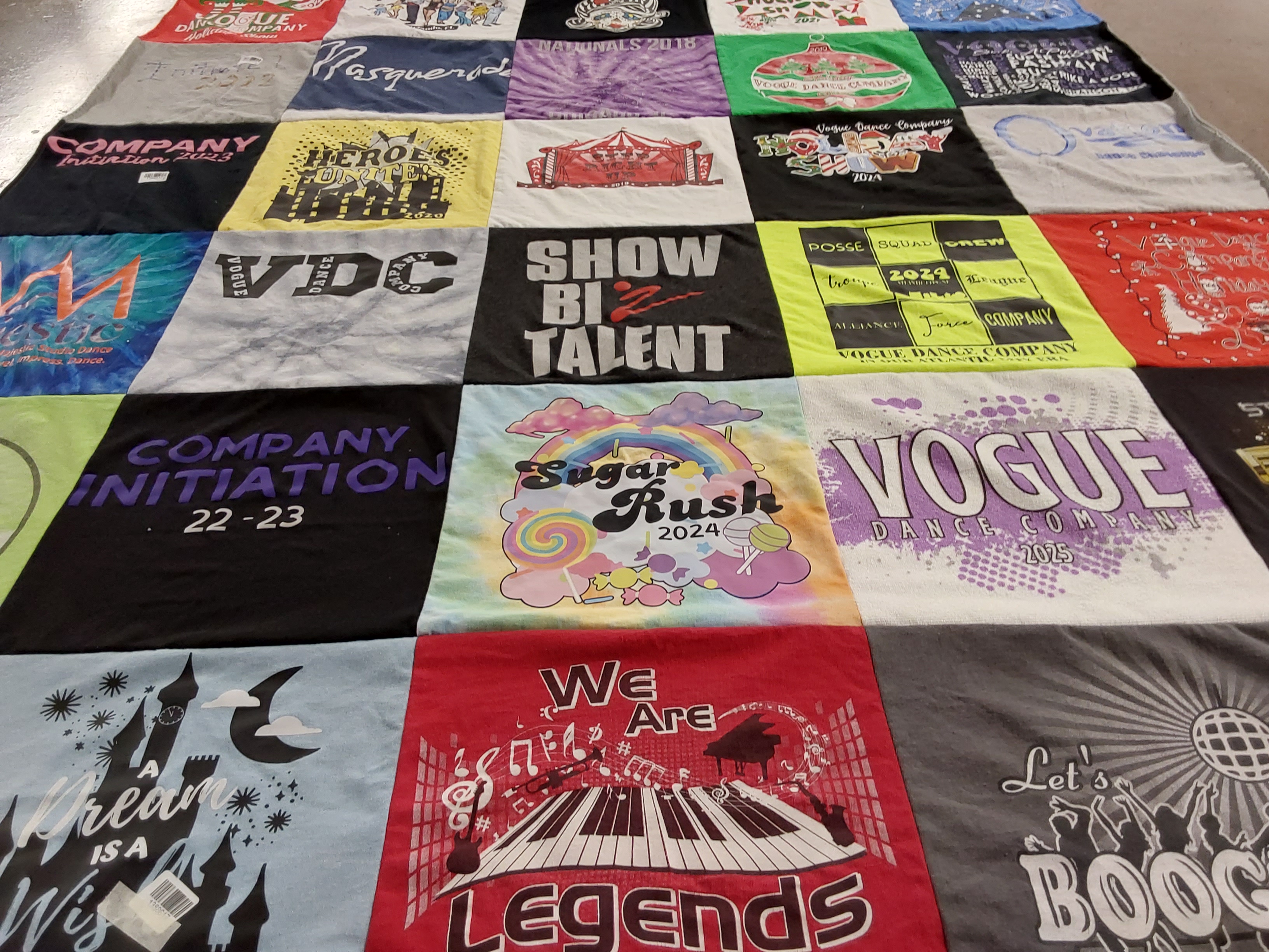T-shirt quilt with dance, performing arts themes by Jennifer from MN