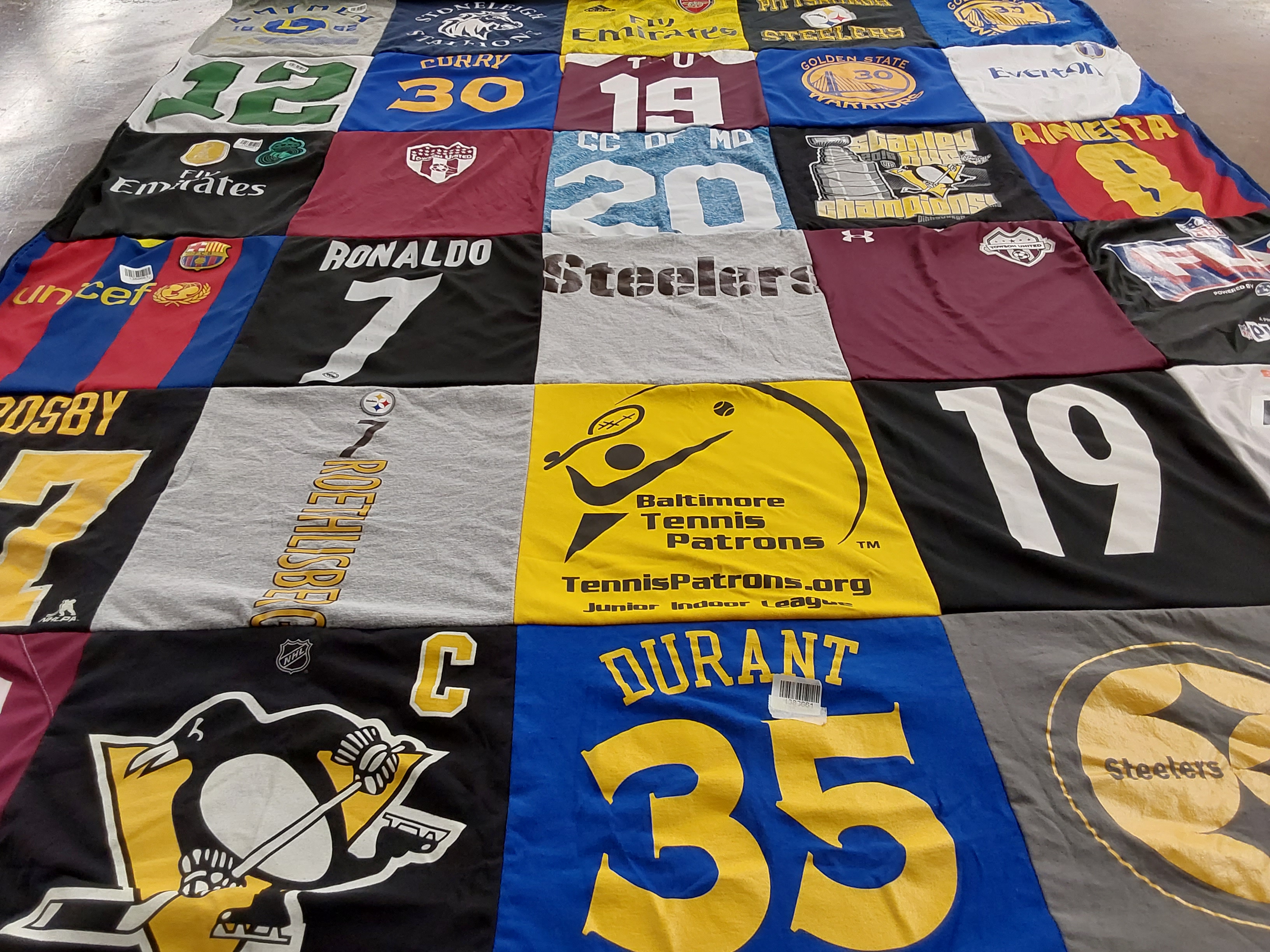 T-shirt quilt featuring pittsburgh steelers, golden state warriors by Susanne from MD