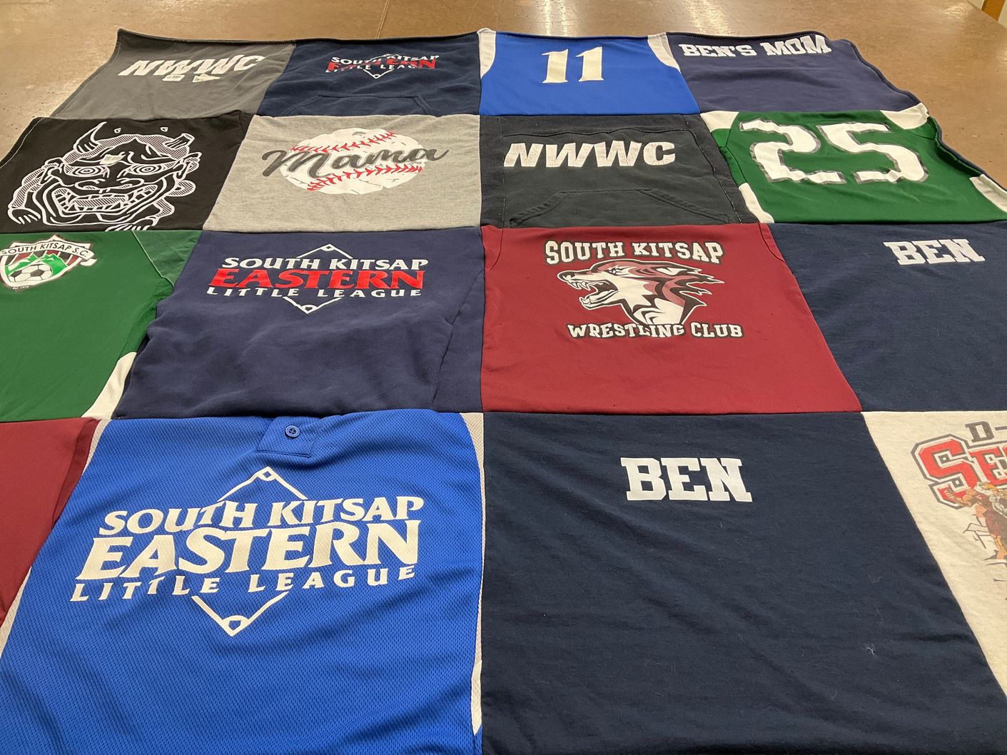 T-shirt quilt with sports, baseball themes by Alyssum from WA