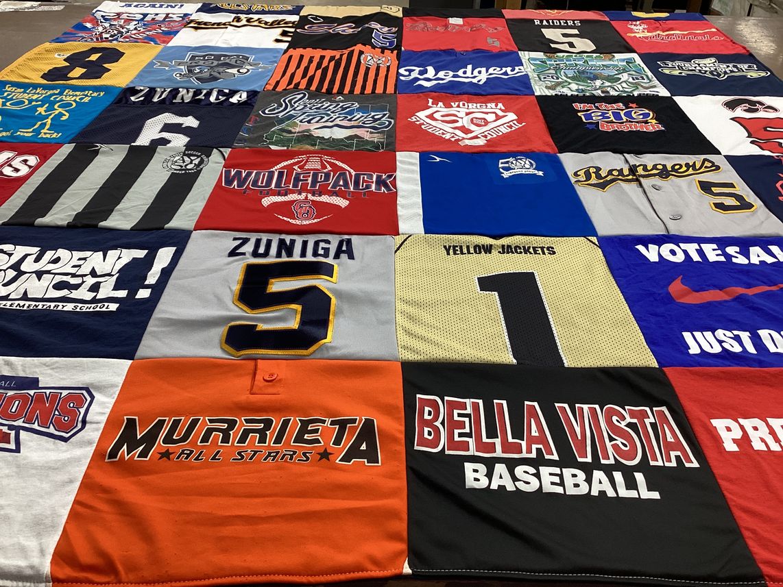 T-shirt quilt featuring wolfpack, raiders by Nadia from CA