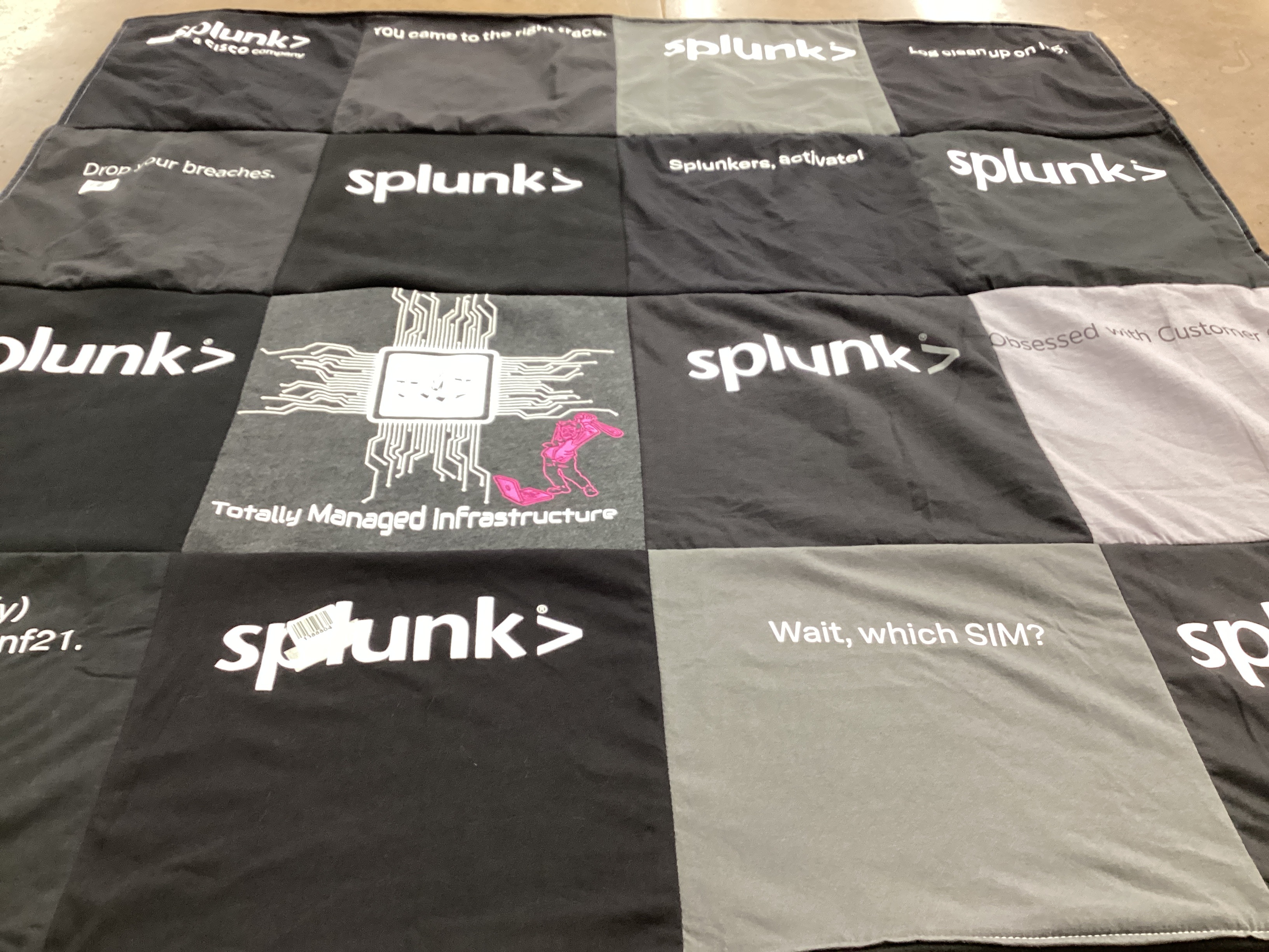 T-shirt quilt with data analysis, software engineering themes by Chris from MO