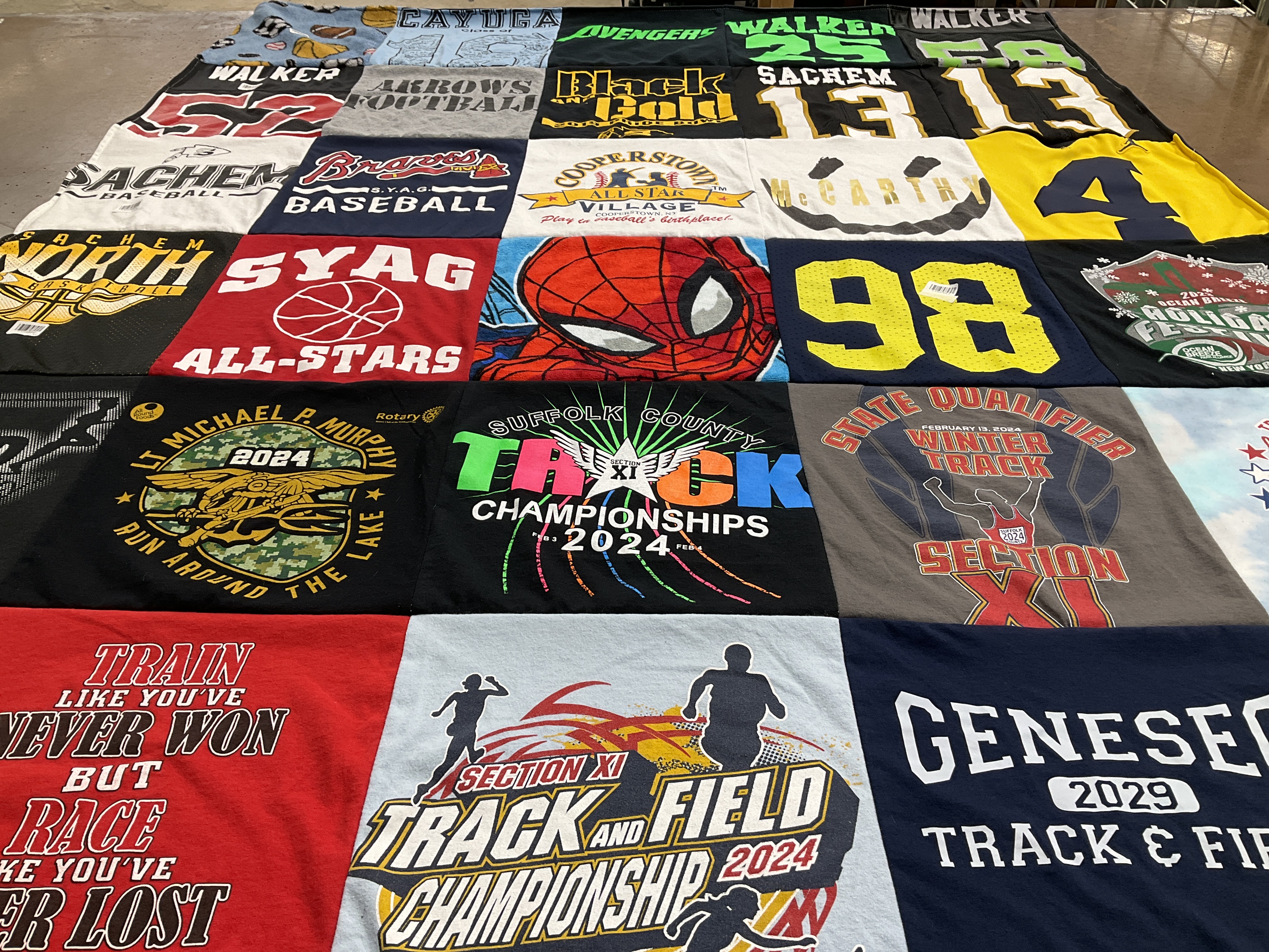 T-shirt quilt featuring section xi track and field, sachem basketball by Chrissy from NY