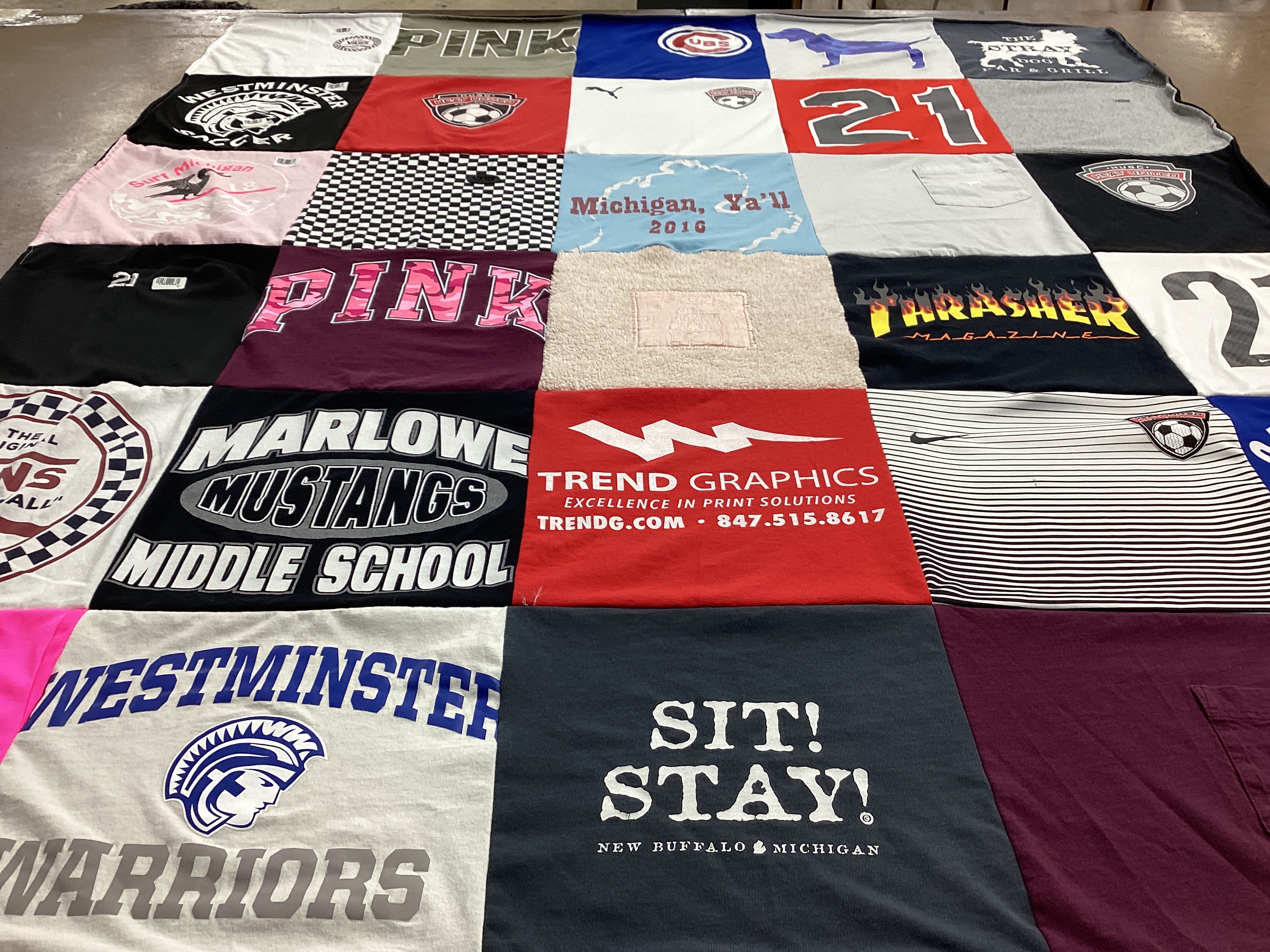 T-shirt quilt featuring westminster warriors by Kik from IL