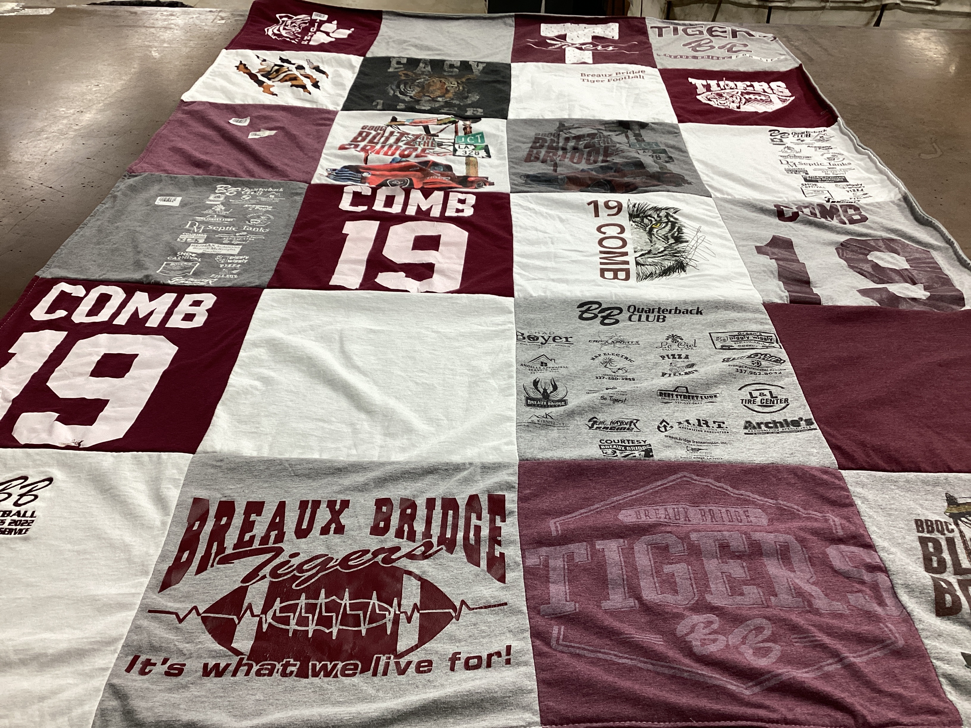 T-shirt quilt featuring breaux bridge tigers by Amy from LA