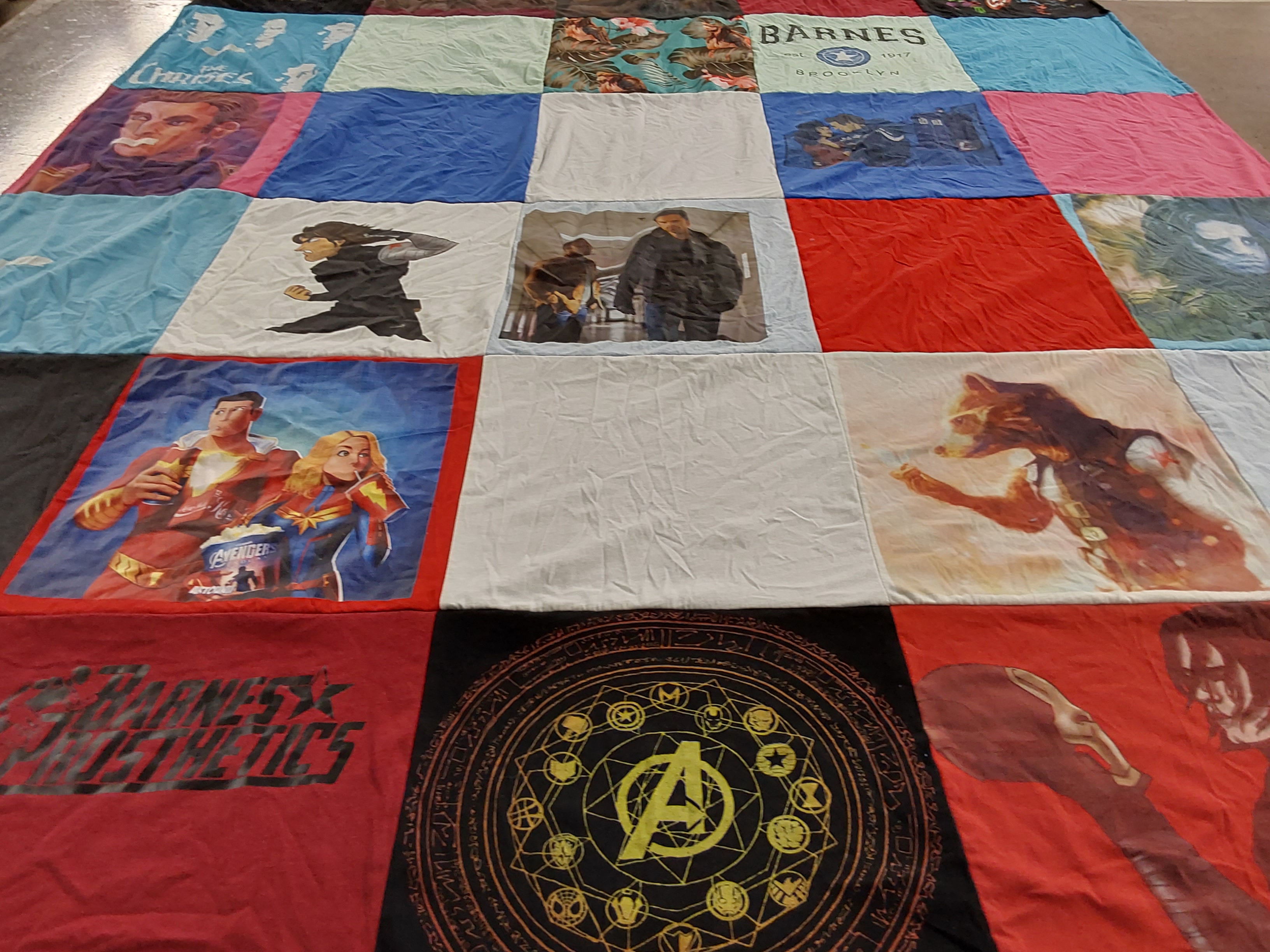 T-shirt quilt with comics, movies themes by Nola from NH