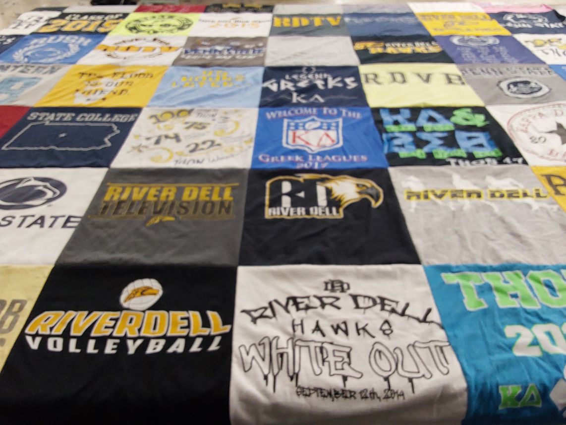 T-shirt quilt featuring river dell high school volleyball team, river dell high school hawks by Shannon from NJ