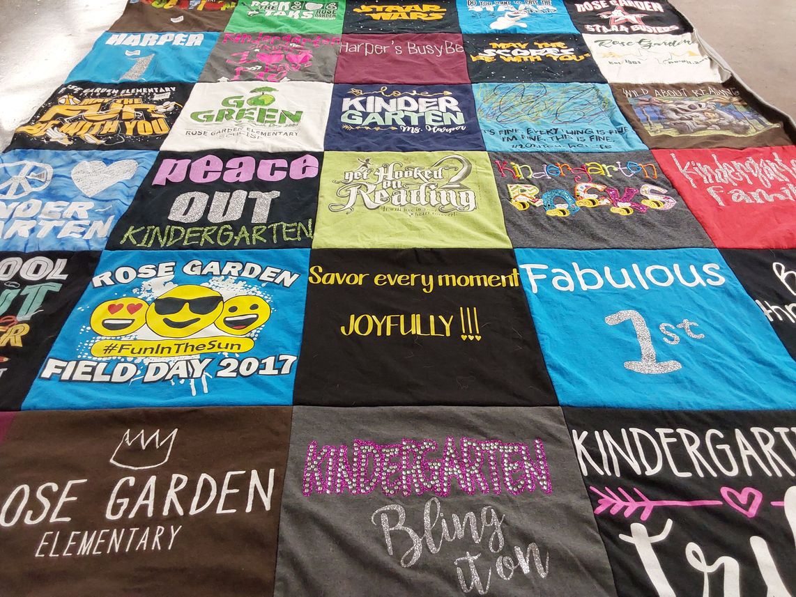 T-shirt quilt from rose garden elementary by Bridget from TX
