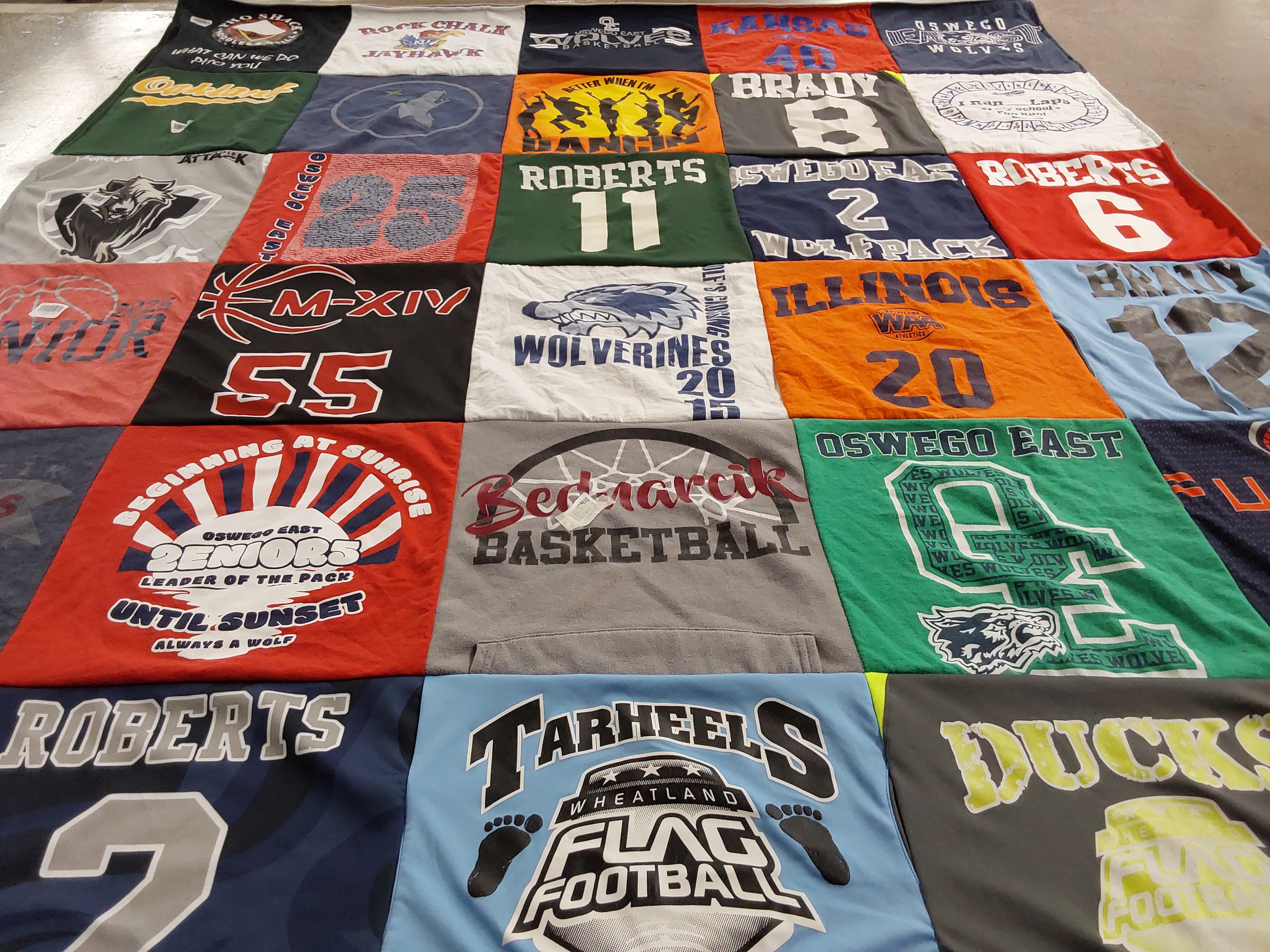 T-shirt quilt from oswego east high school by Vicki from IL