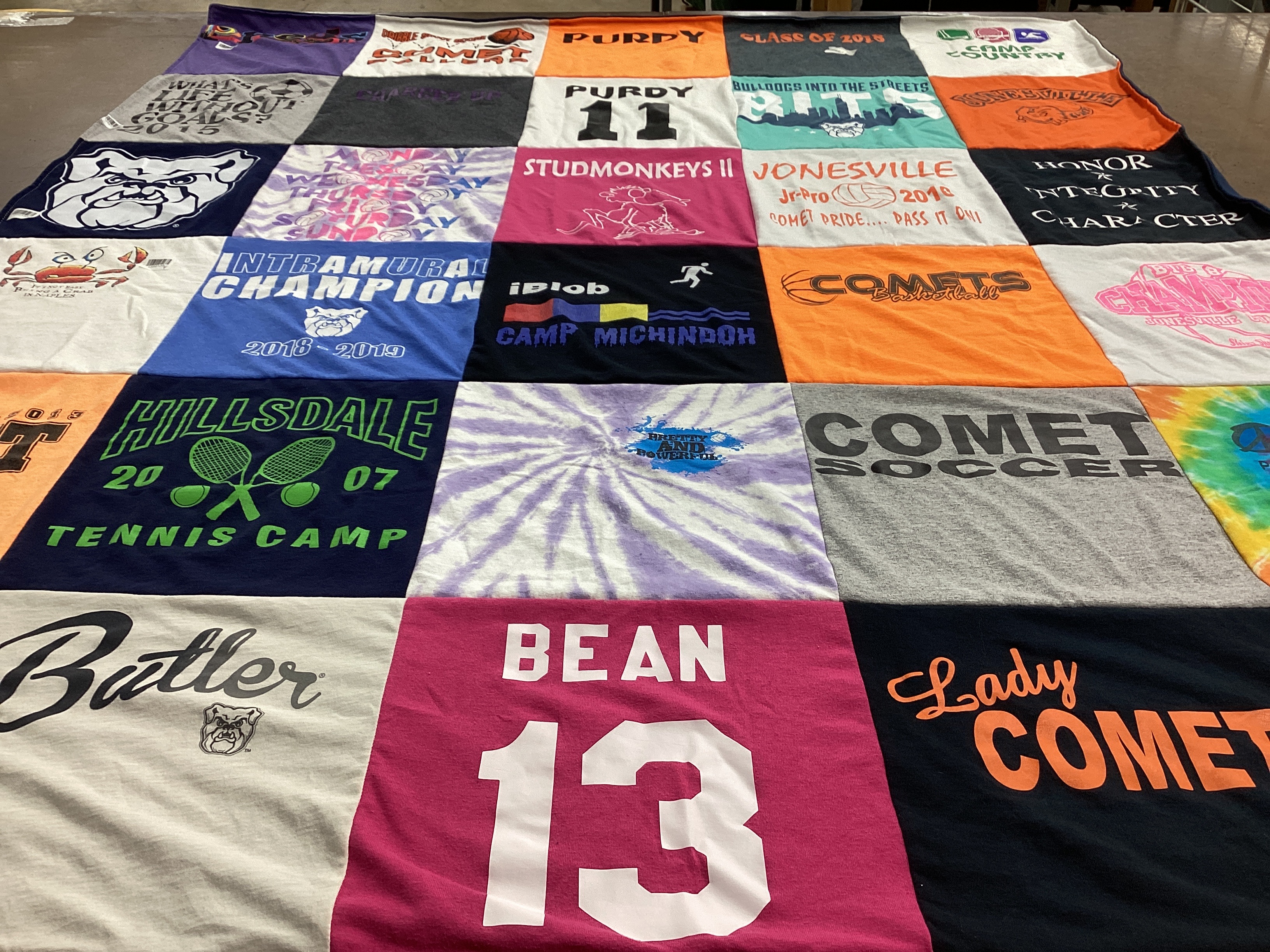 T-shirt quilt featuring comet basketball, lady comet soccer by Wendy from MI