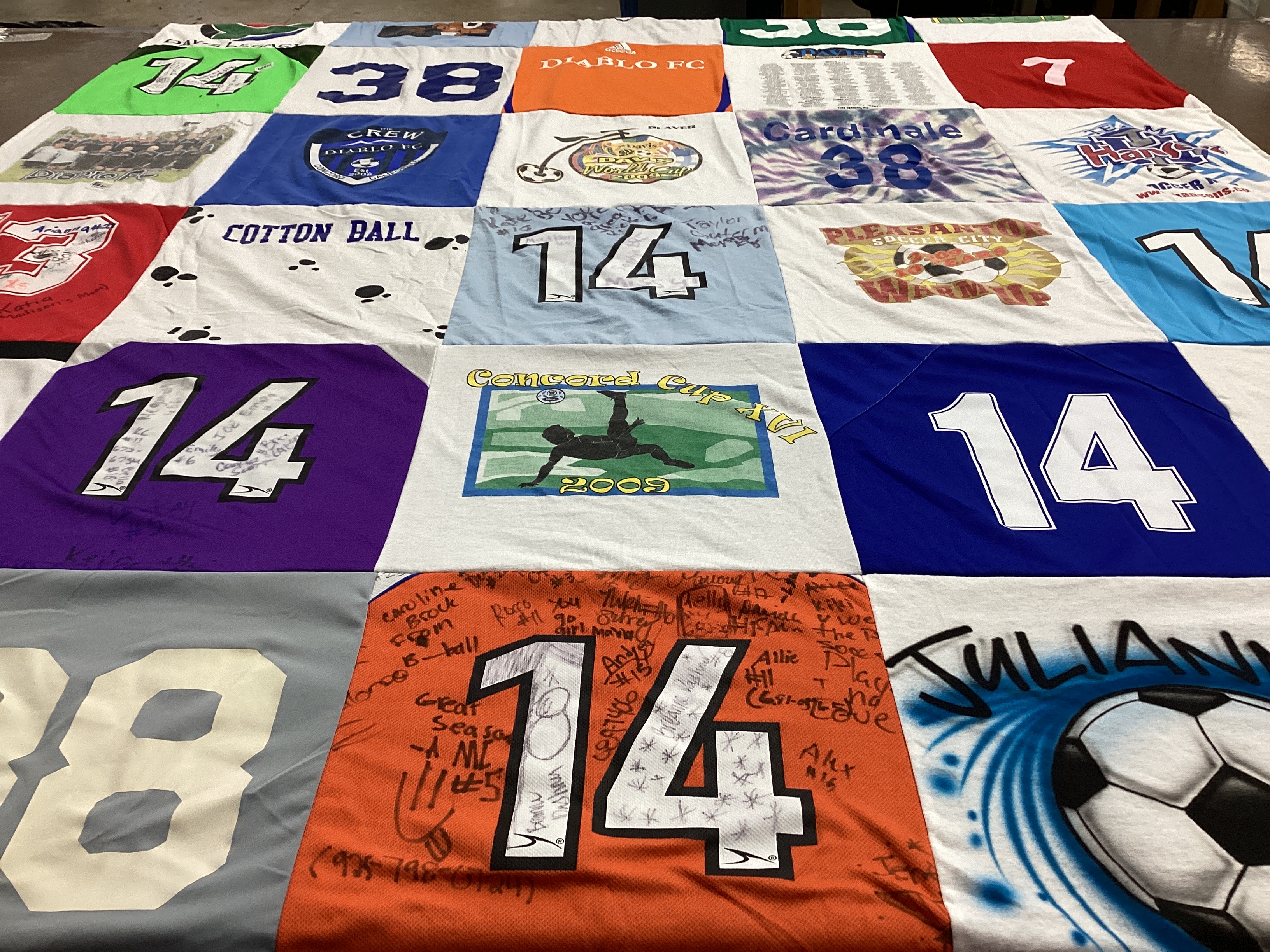 T-shirt quilt with soccer, sports themes by Julianna from CA