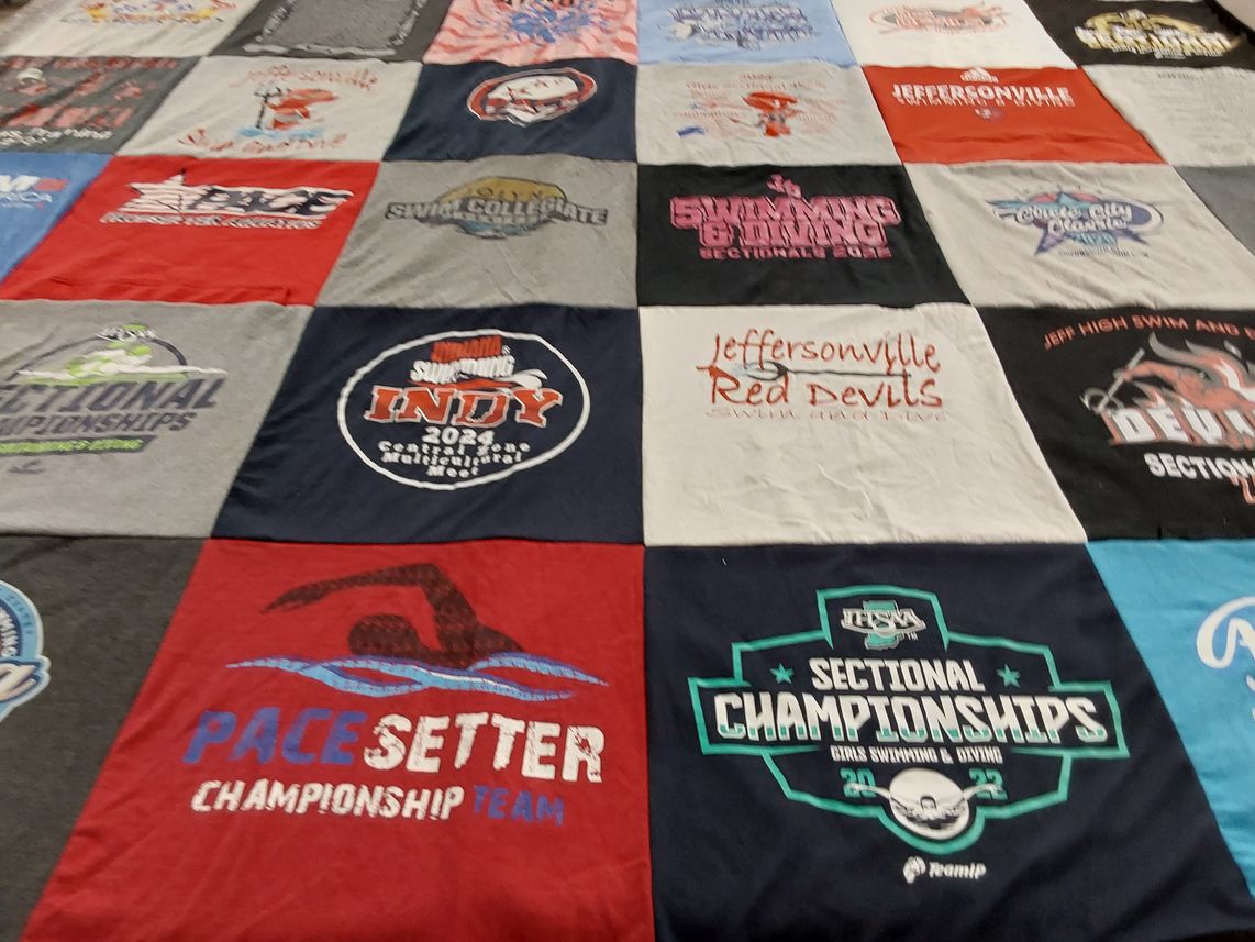 T-shirt quilt featuring jeffersonville red devils swim team by Leah from IN