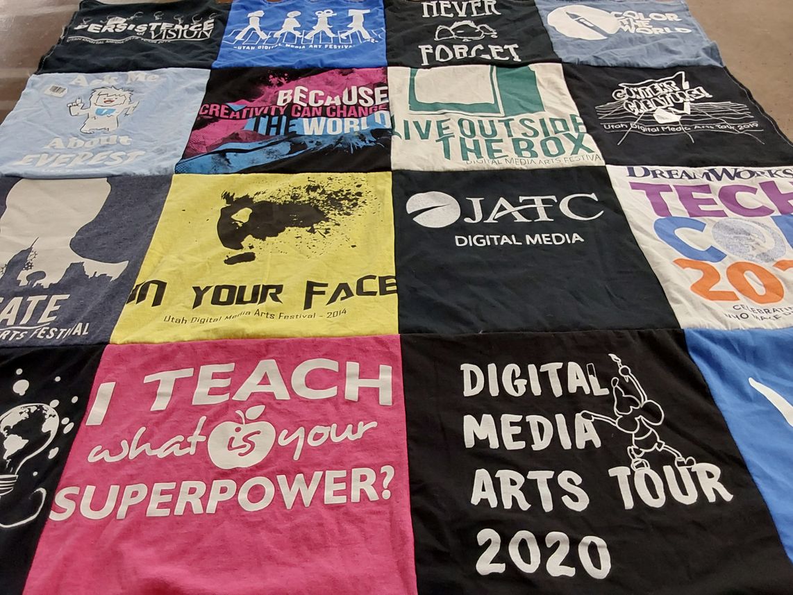 T-shirt quilt with digital media, arts festival themes by melinda from UT