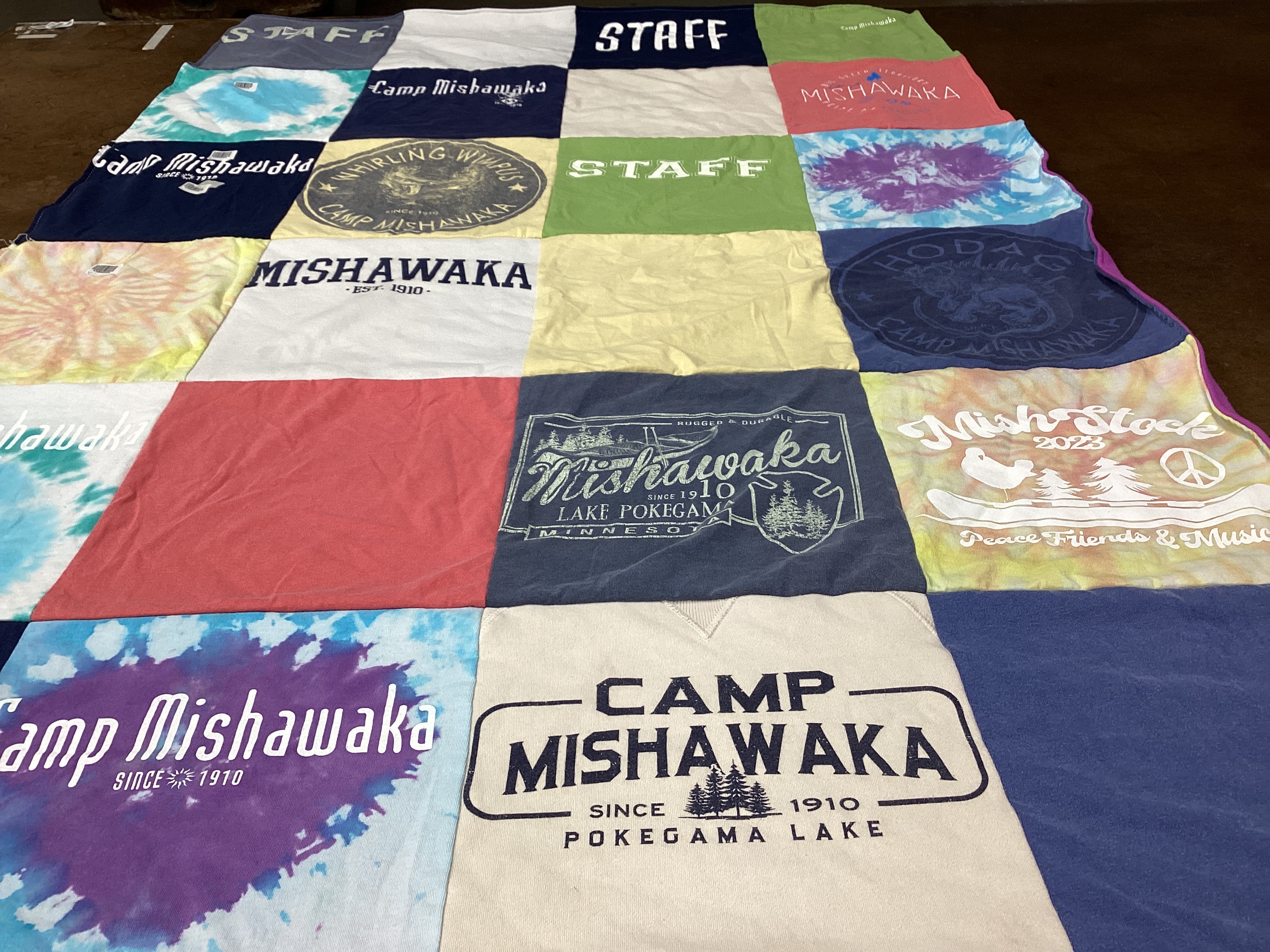 T-shirt quilt with camping, outdoors themes by Mary from MN
