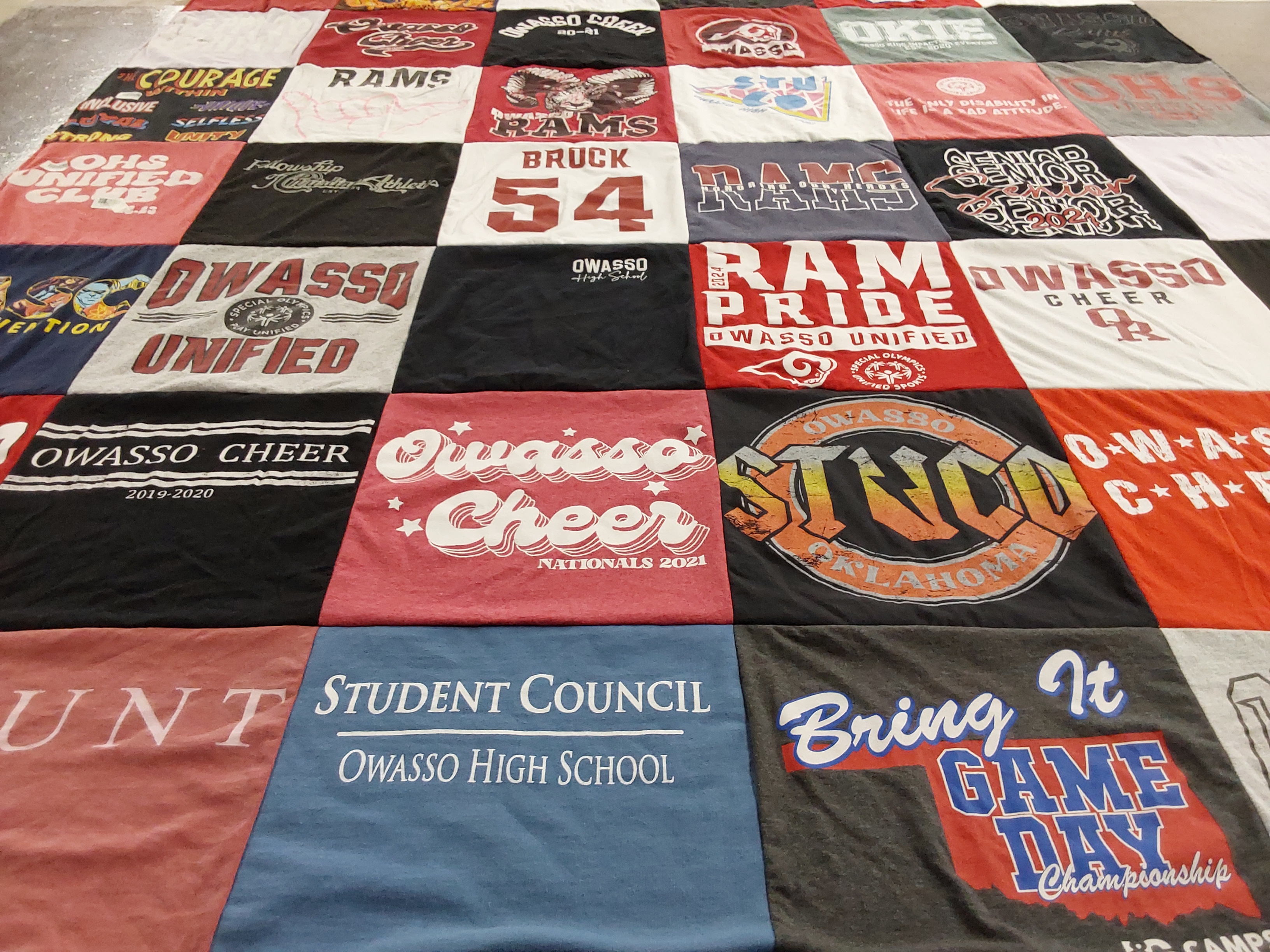 T-shirt quilt featuring owasso rams by Madelyn from OK