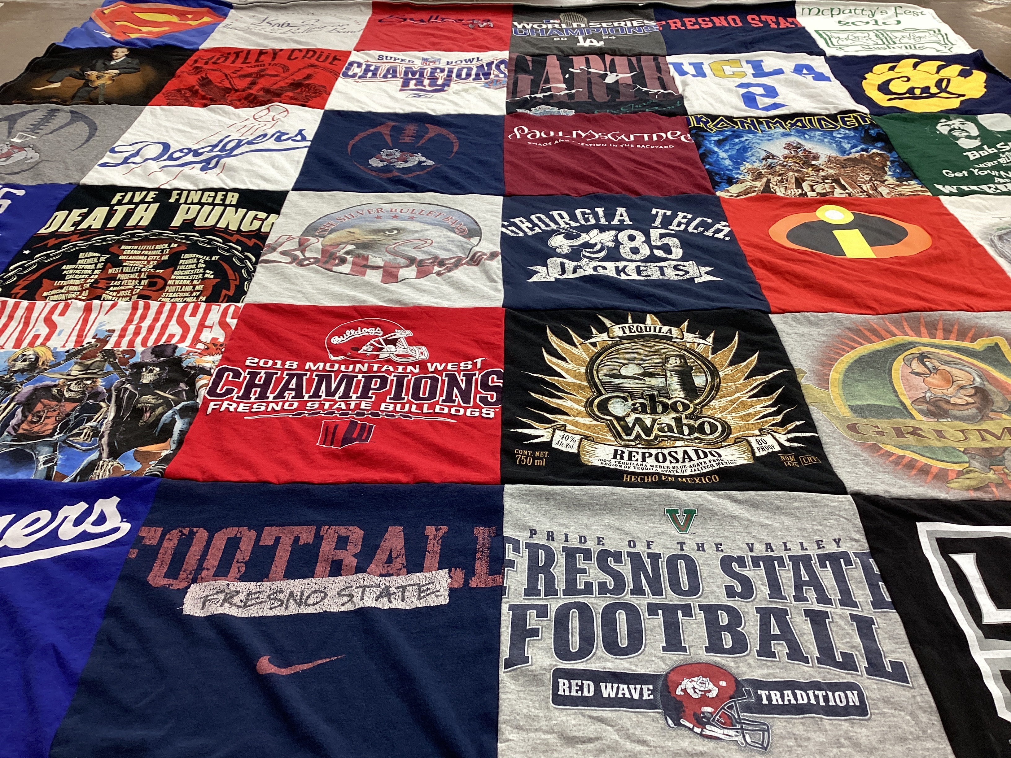T-shirt quilt featuring fresno state bulldogs, georgia tech jackets by Ellen from CA
