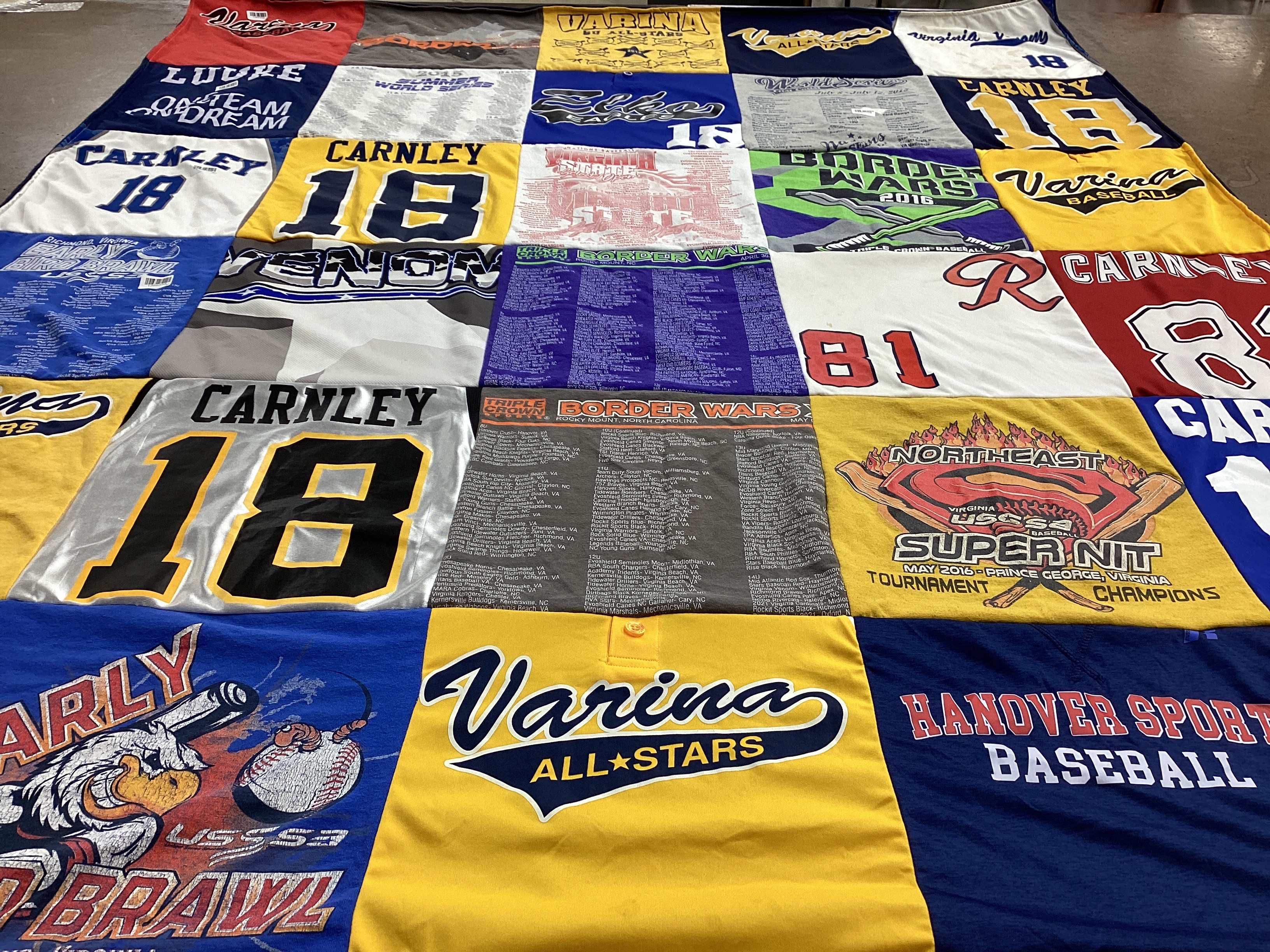T-shirt quilt with sports, baseball themes by Candace from VA