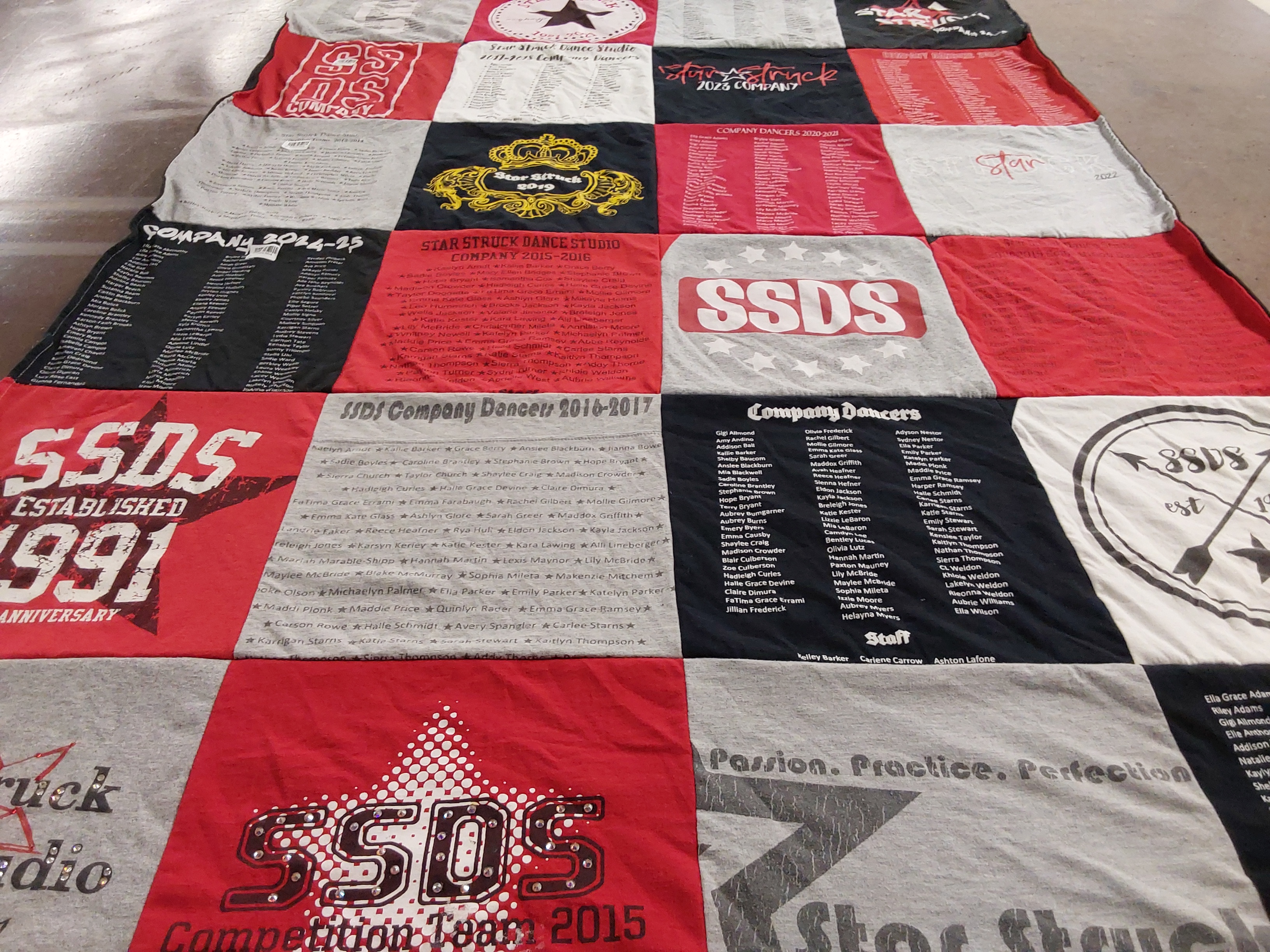 T-shirt quilt with dance, performance themes by Angela from NC