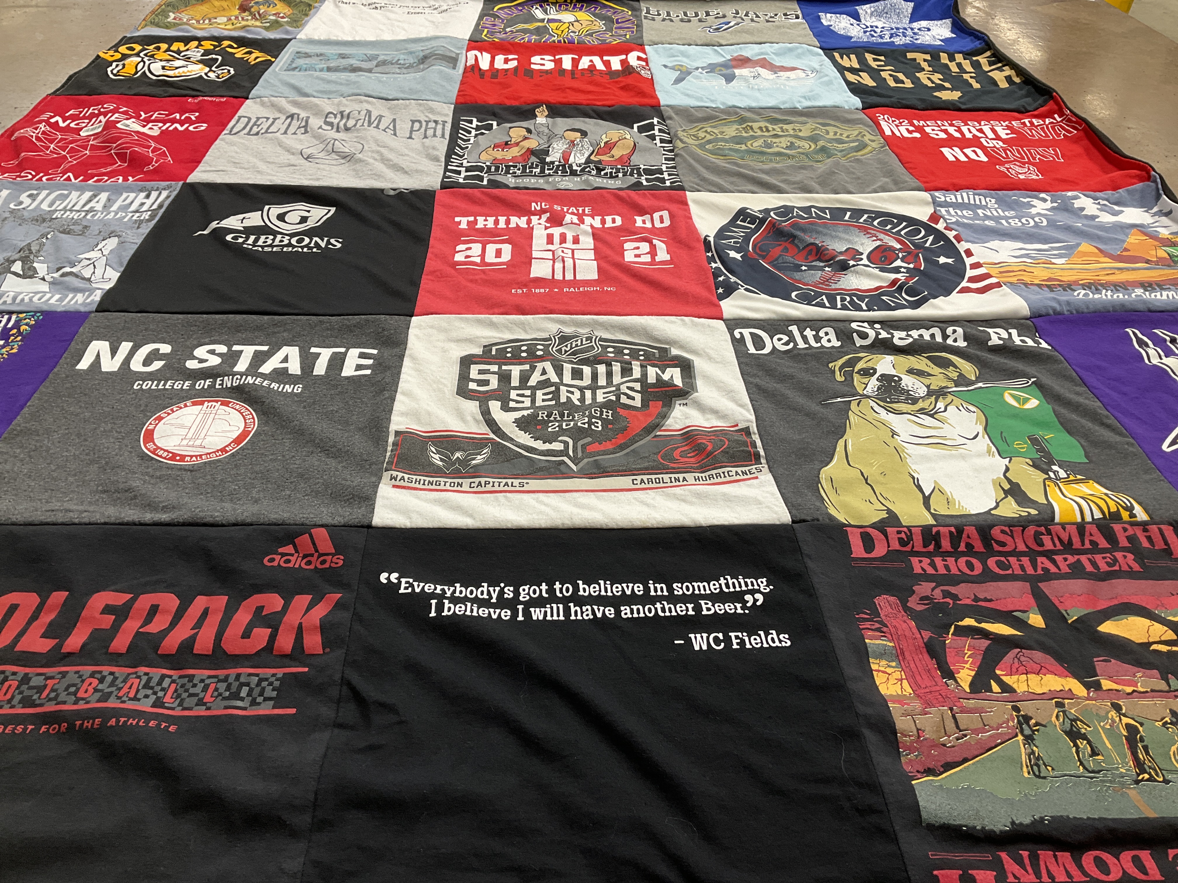 T-shirt quilt featuring north carolina state university football, carolina hurricanes by Jenn from NC