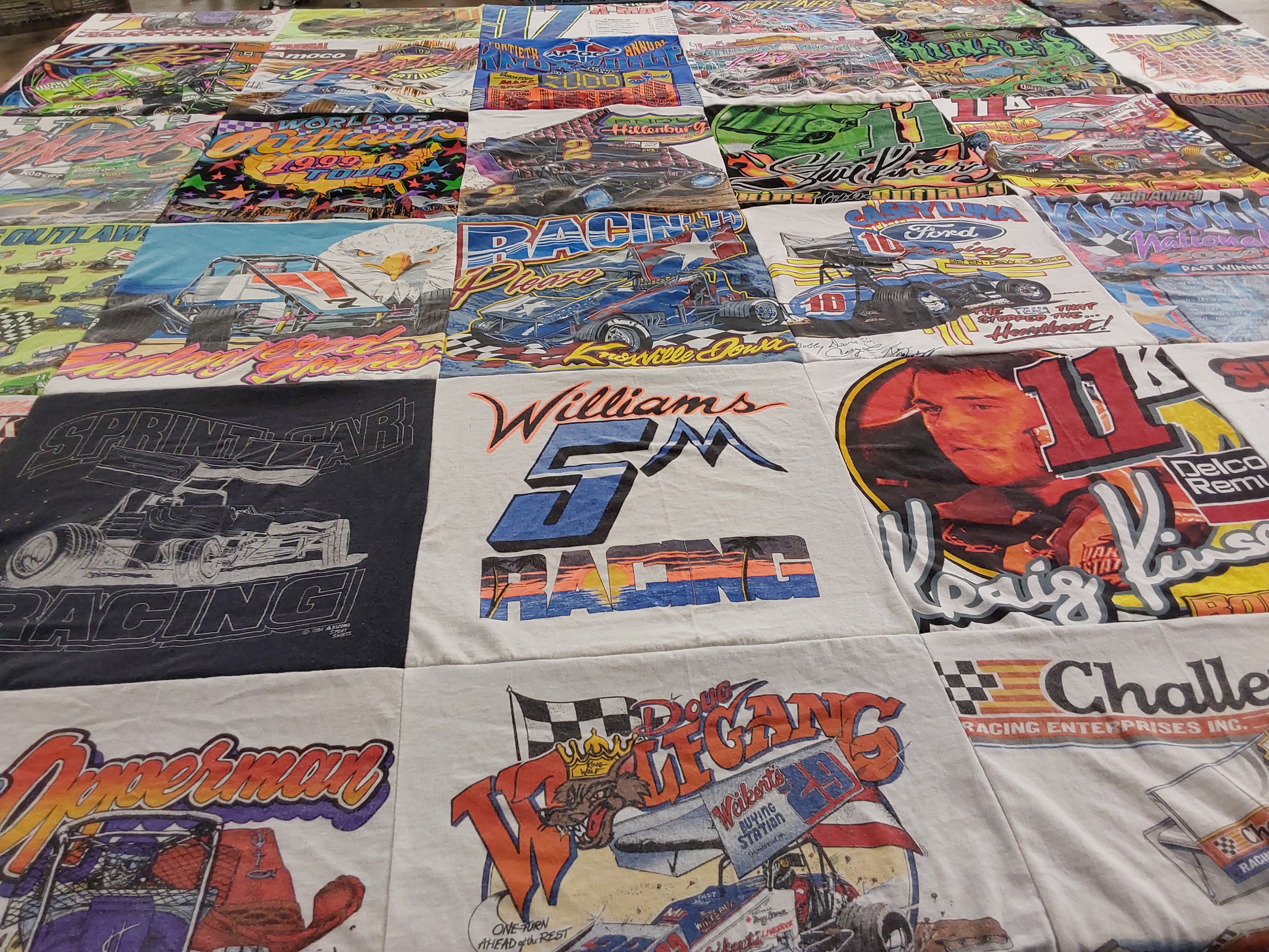 T-shirt quilt with racing, motorsports themes by Shannon from KS