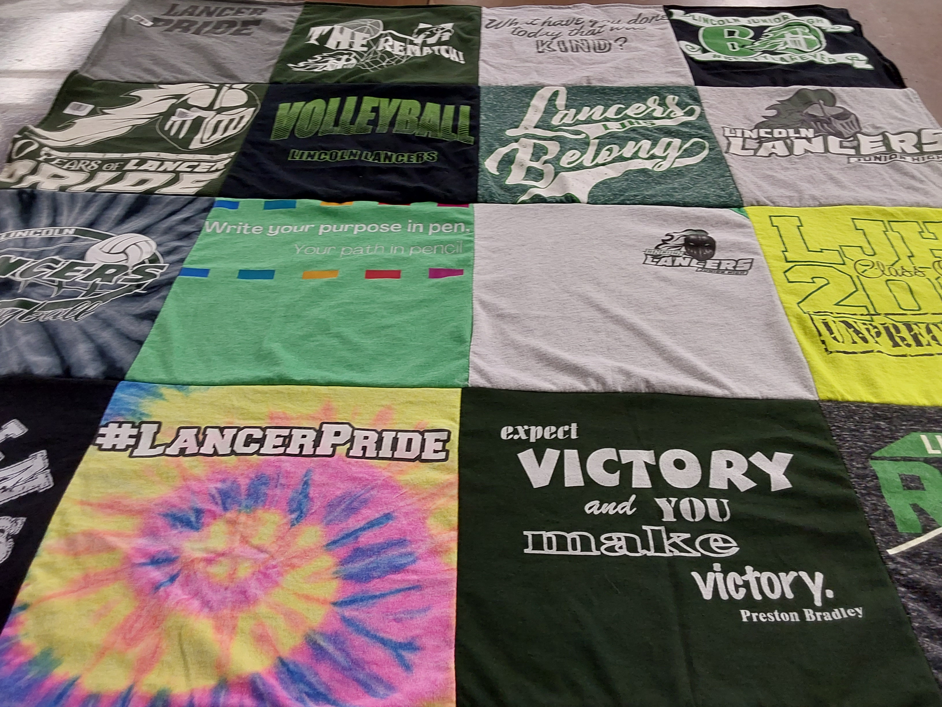 T-shirt quilt featuring lincoln lancers by Kristen from IL