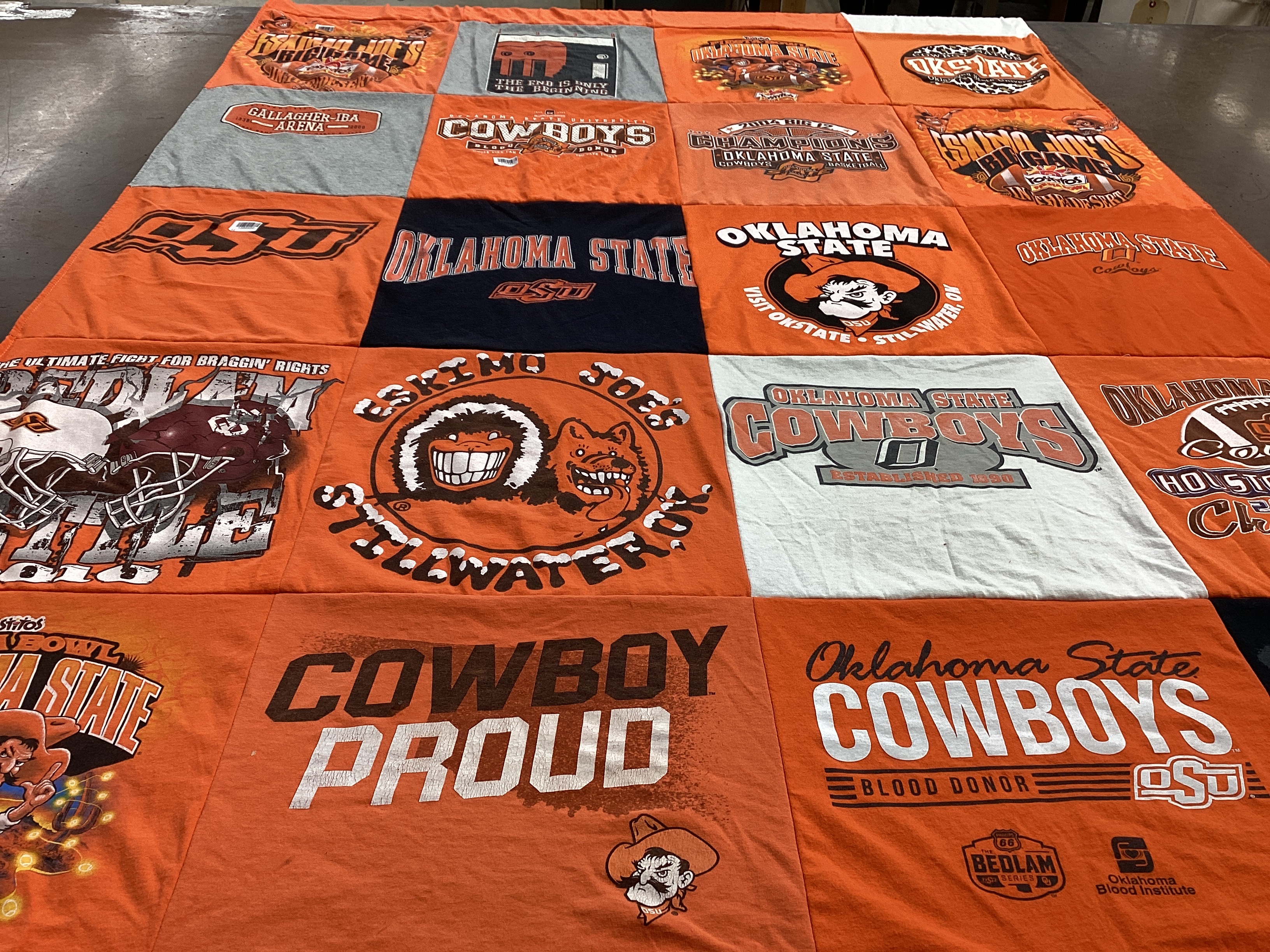 T-shirt quilt featuring oklahoma state cowboys by Connie from OK