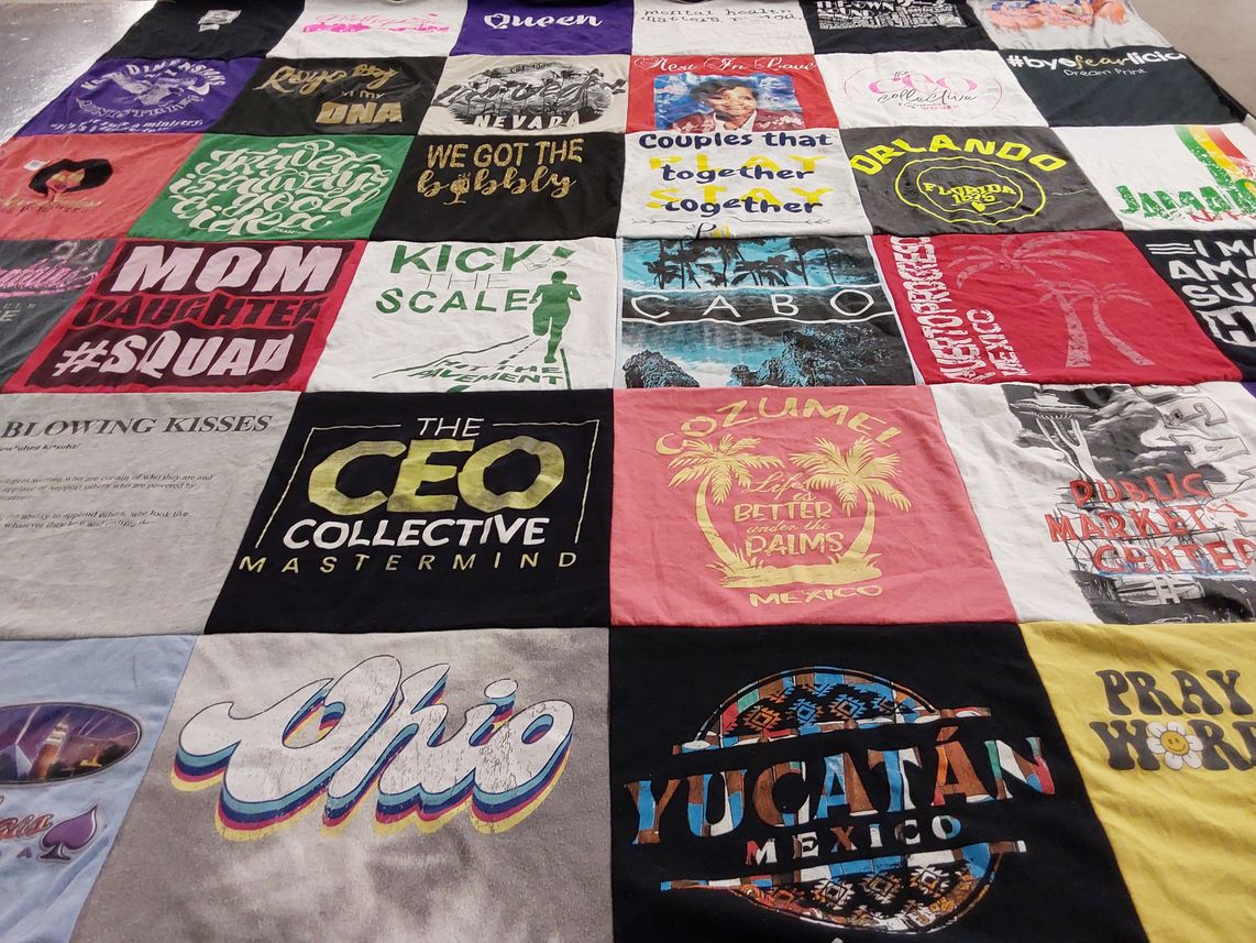 T-shirt quilt with travel, family themes by Trina from OK