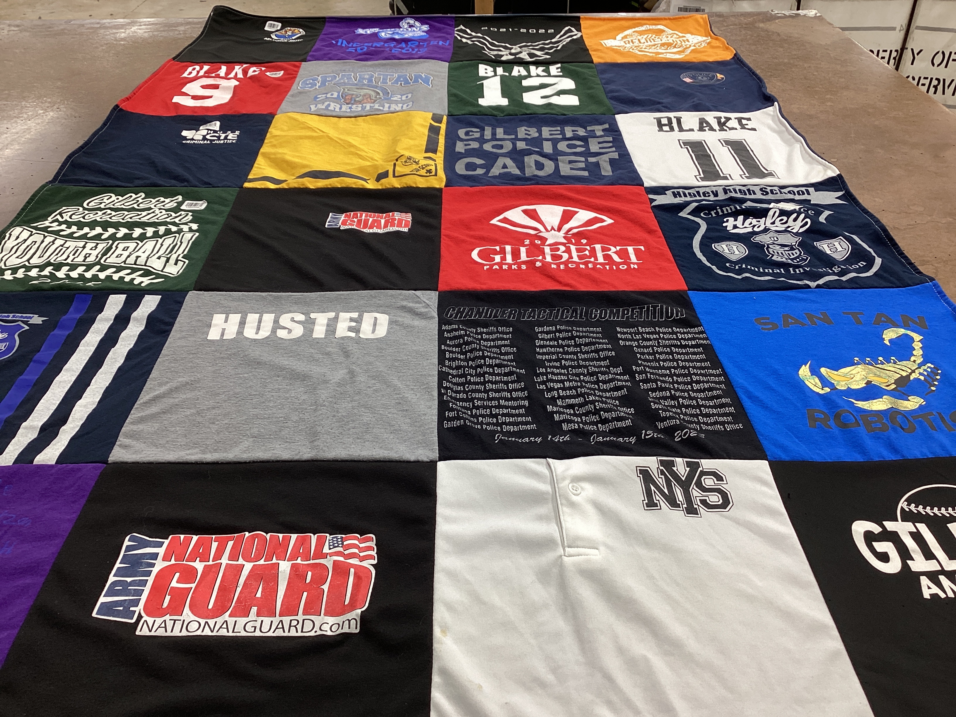 T-shirt quilt featuring spartan wrestling, gilbert recreational sports by Dawn from AZ