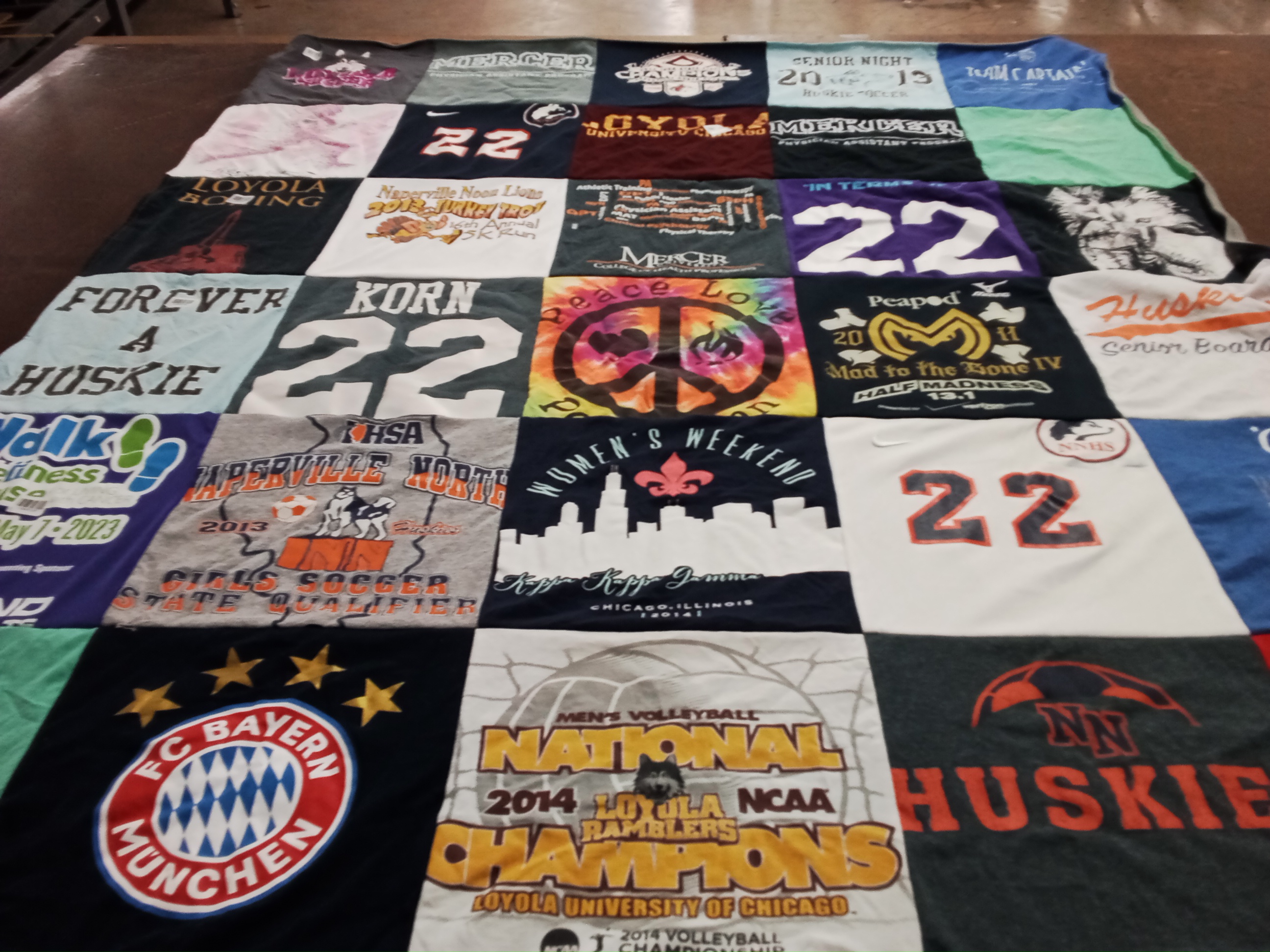 T-shirt quilt featuring huskies, bayern munchen volleyball by Susan from IL