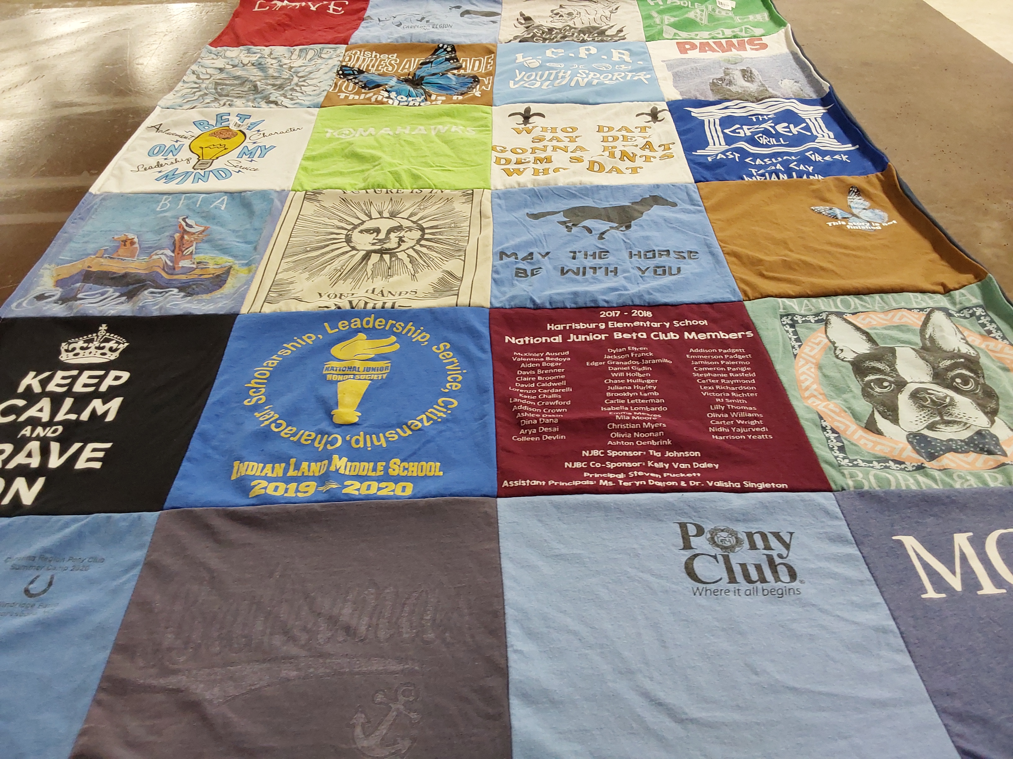 T-shirt quilt from indian land middle school, harrisburg elementary school by Sara from SC
