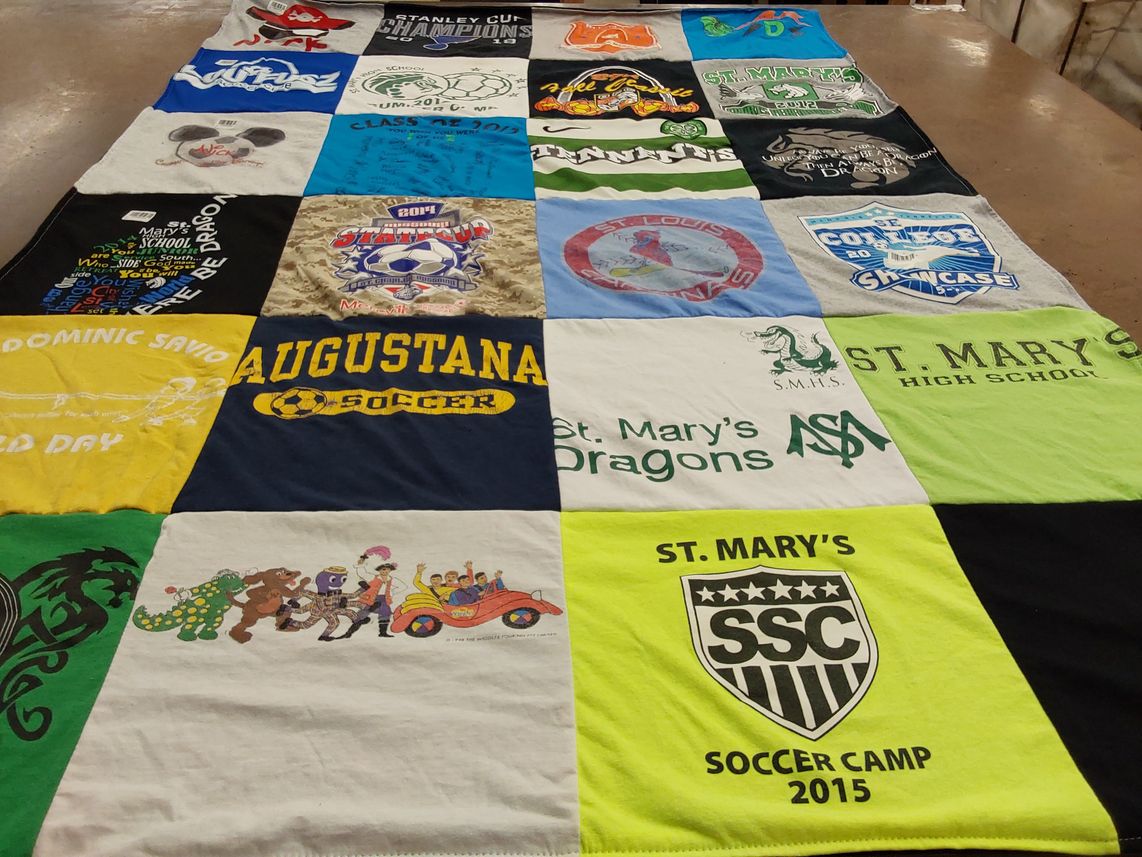 T-shirt quilt featuring st. mary's dragons by Emily from MO