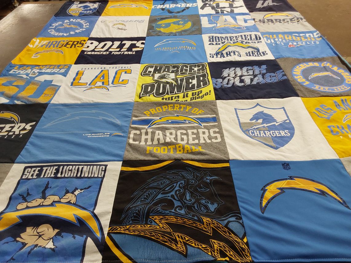 T-shirt quilt featuring los angeles chargers by Jeffery from CA