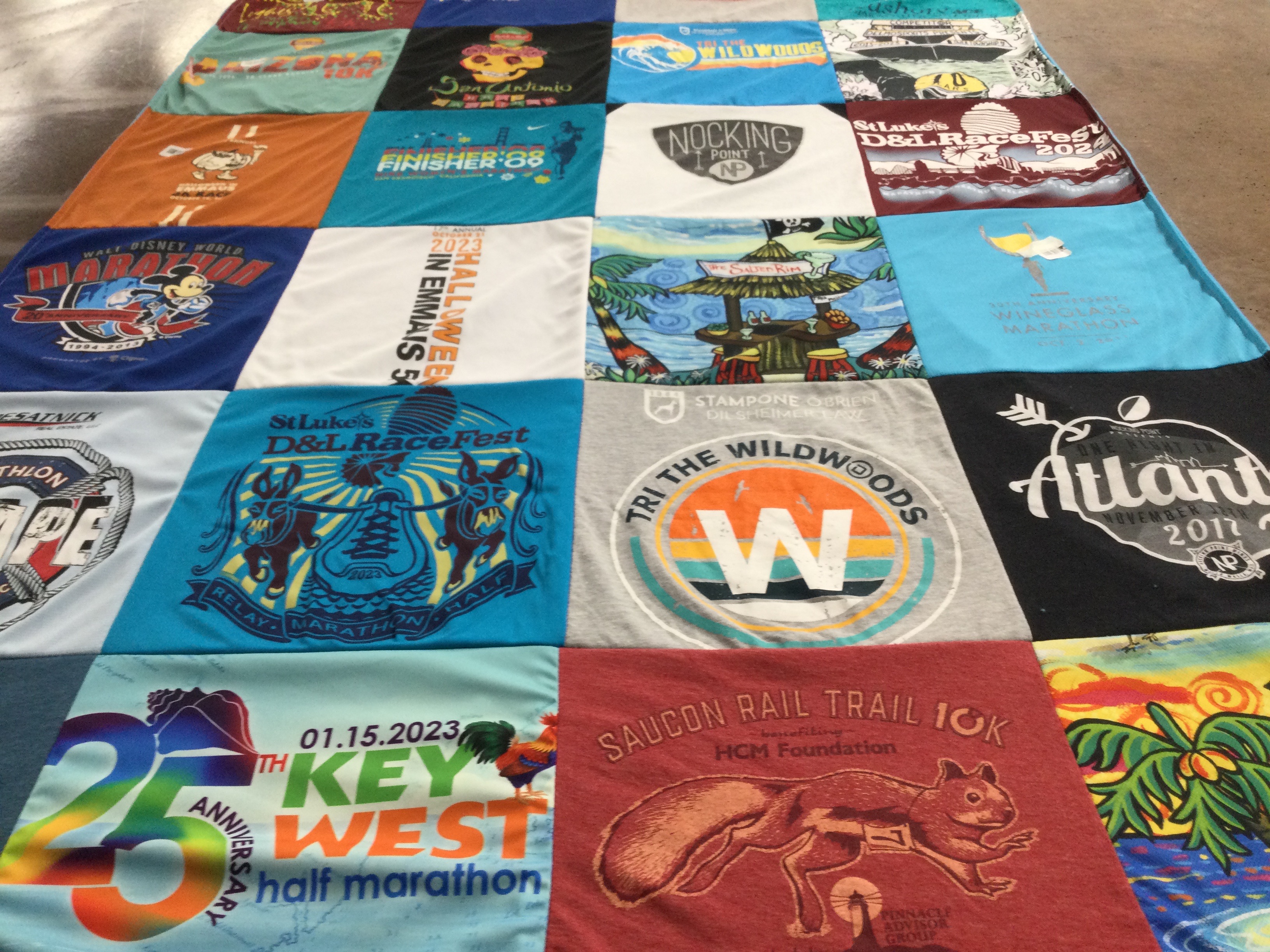 T-shirt quilt with running, marathons themes by JUDY from PA