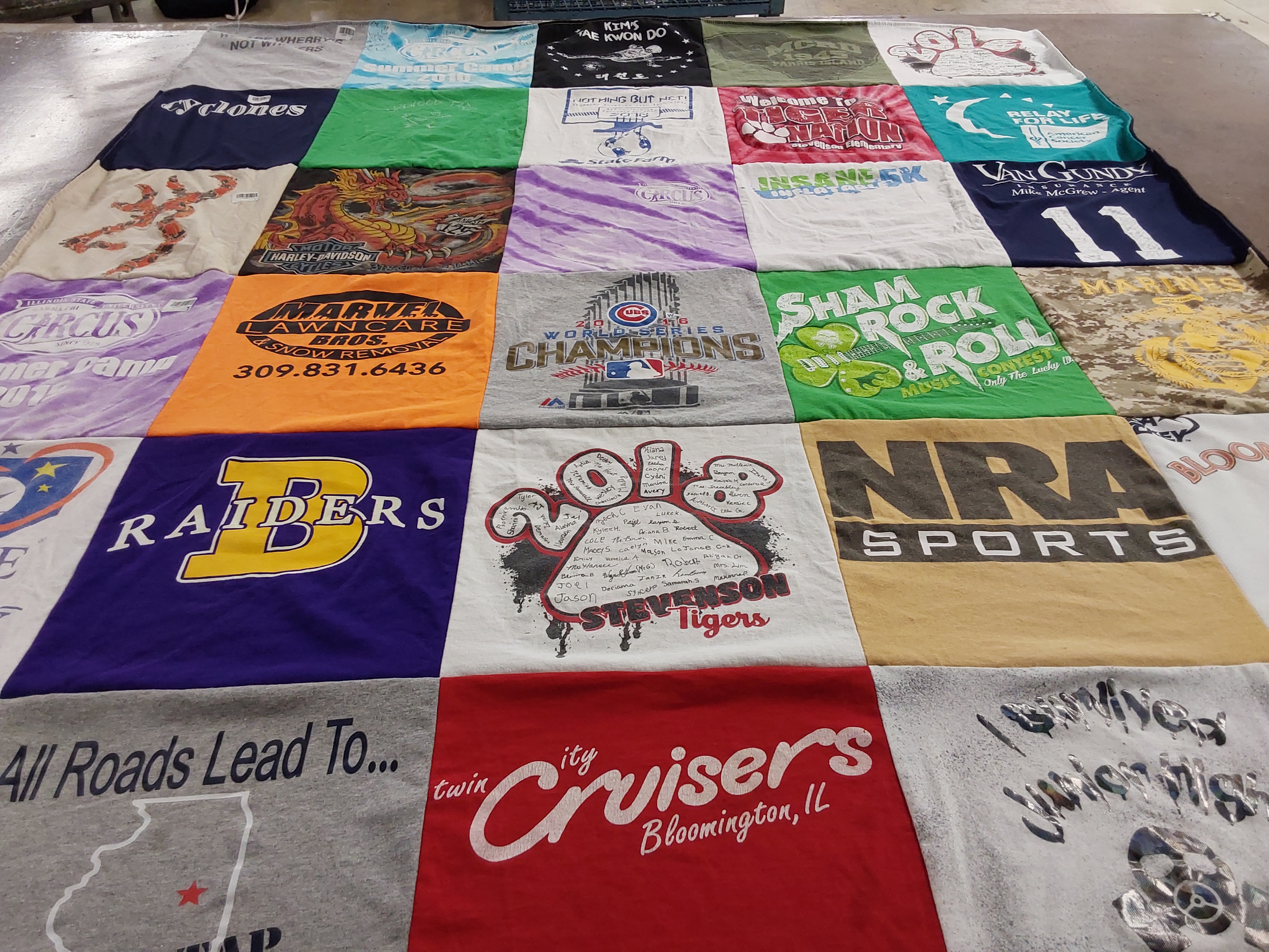 T-shirt quilt featuring bloomington tigers, raiders by Lucretia from IL