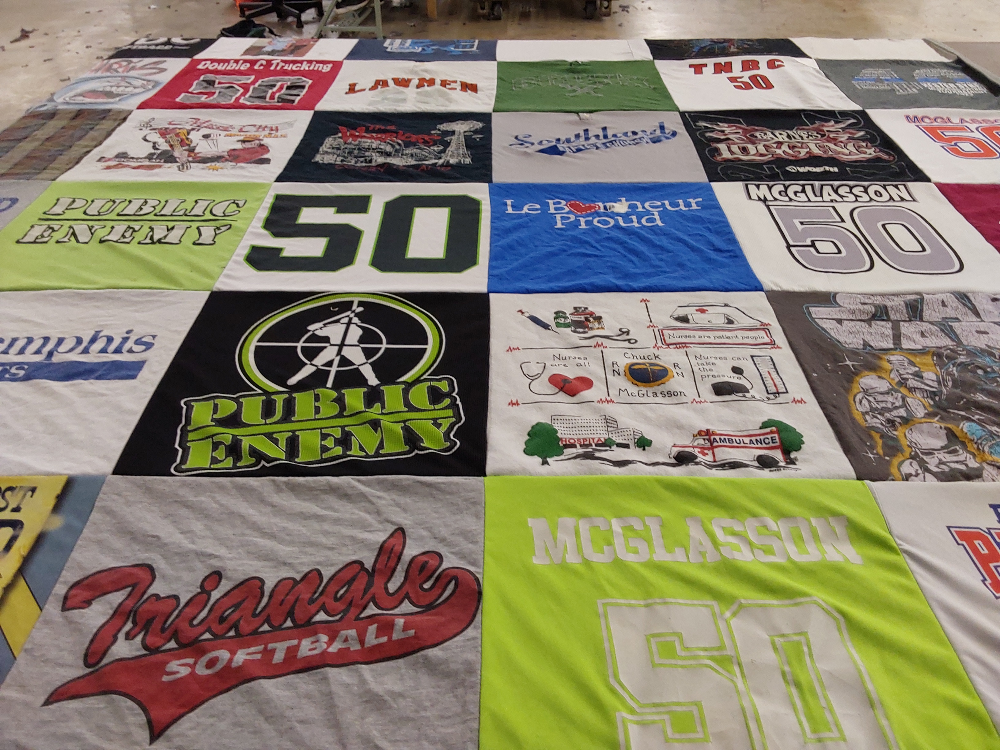 T-shirt quilt with softball, nursing themes by Charles from TN