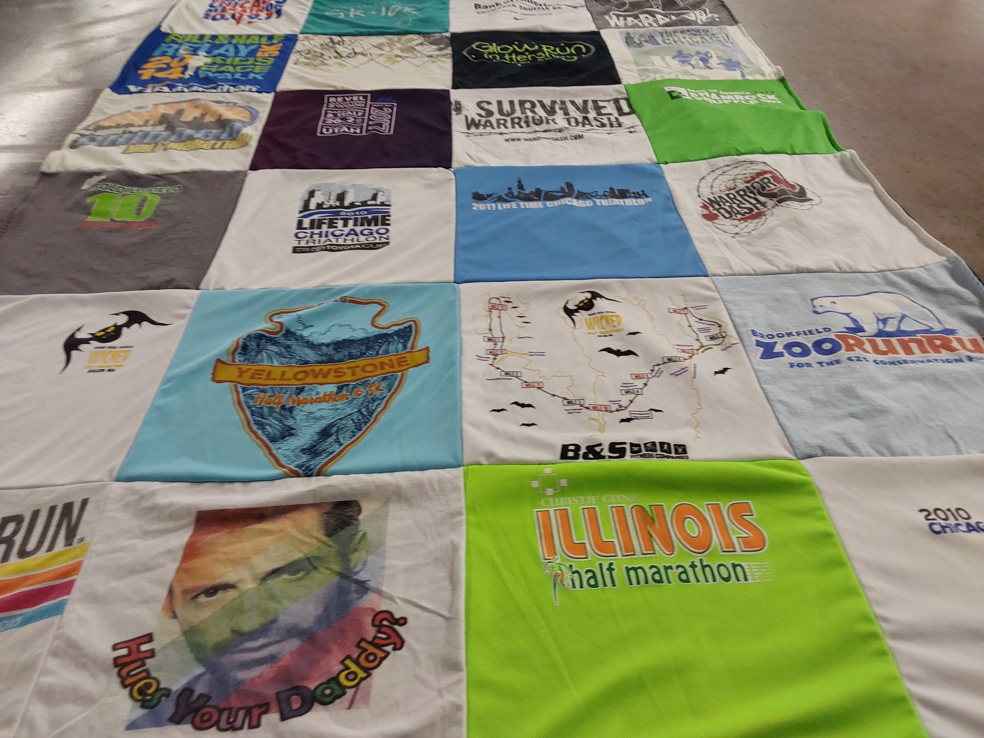 T-shirt quilt with running, triathlon themes by Justin from IL