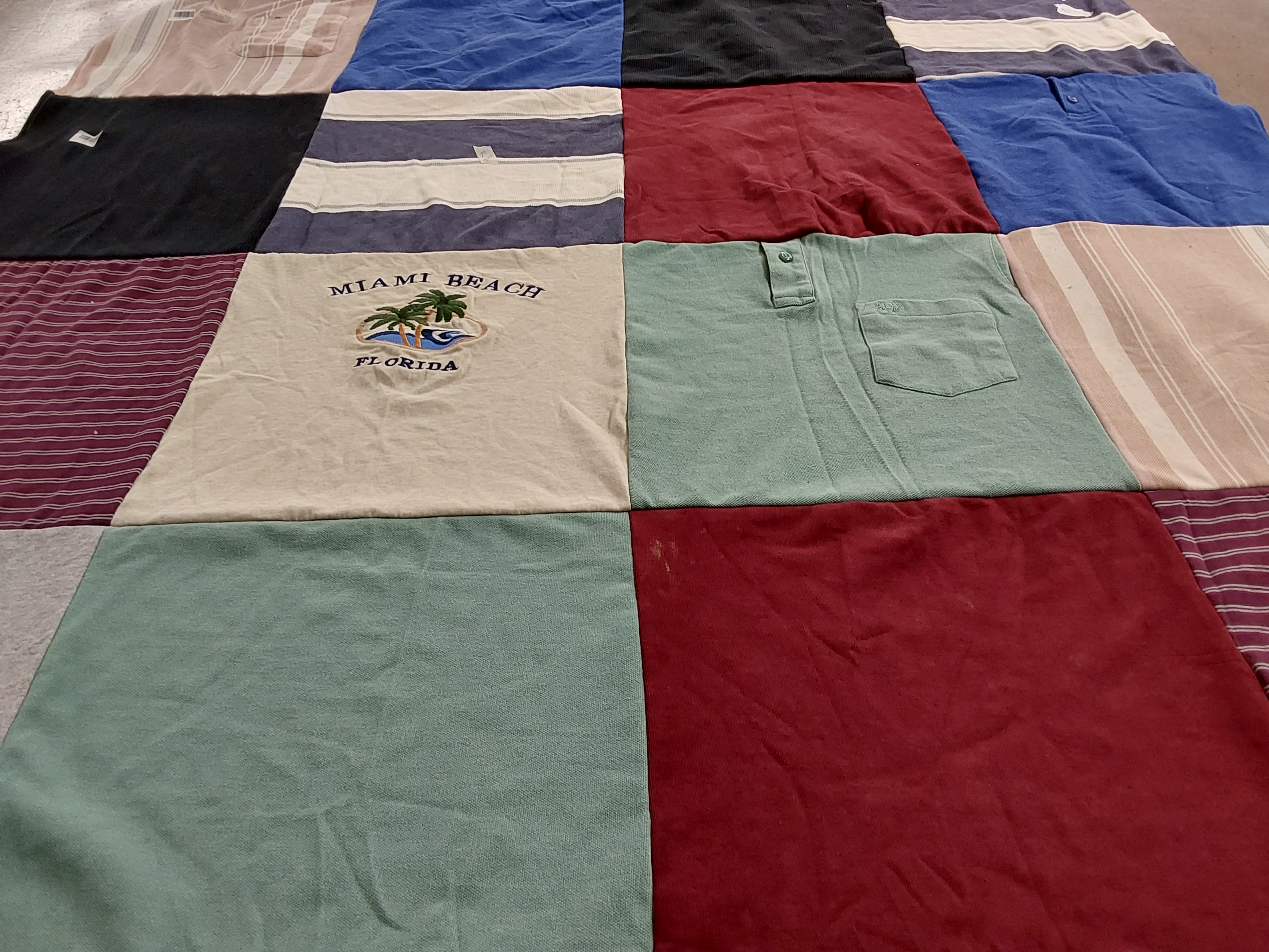 T-shirt quilt with beach, travel themes by Anagha from NJ