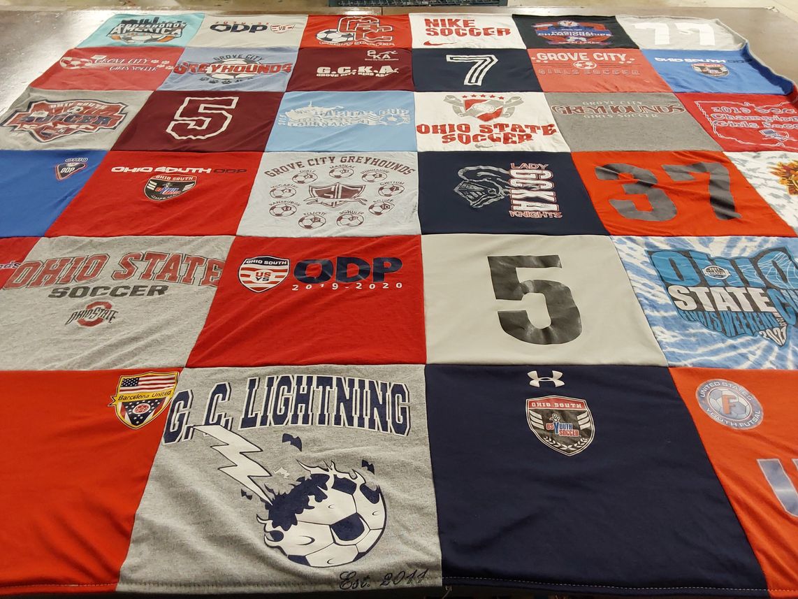 T-shirt quilt featuring grove city greyhounds, g.c. lightning by Kristen from OH