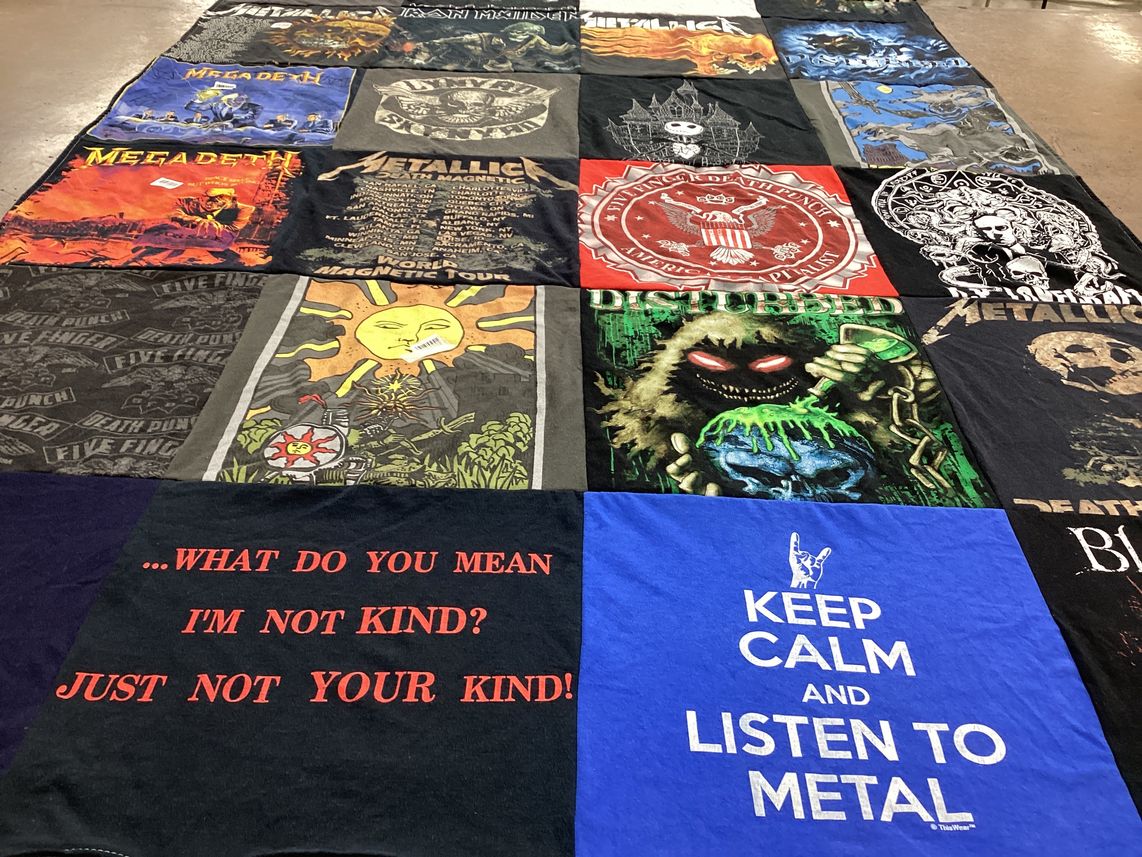 T-shirt quilt with heavy metal, music themes by Jeffry from VT