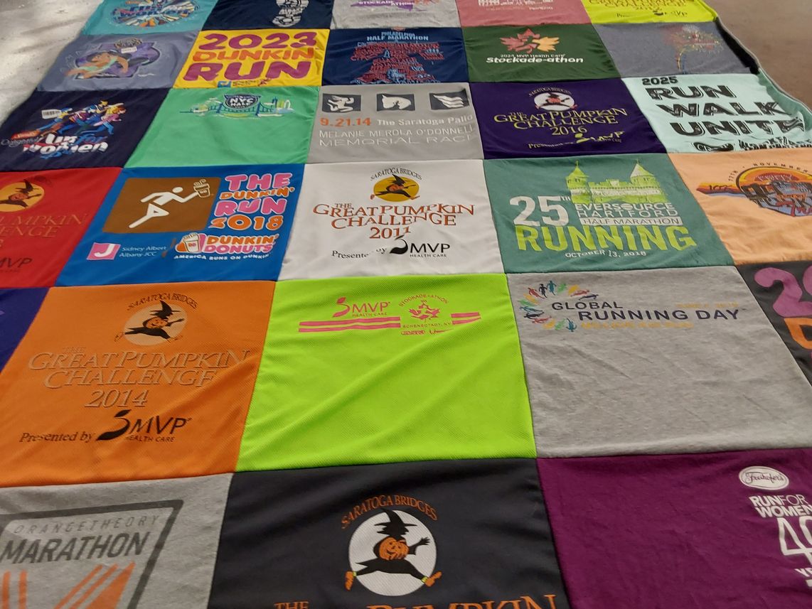 T-shirt quilt with running, fitness themes by Natalie from NY